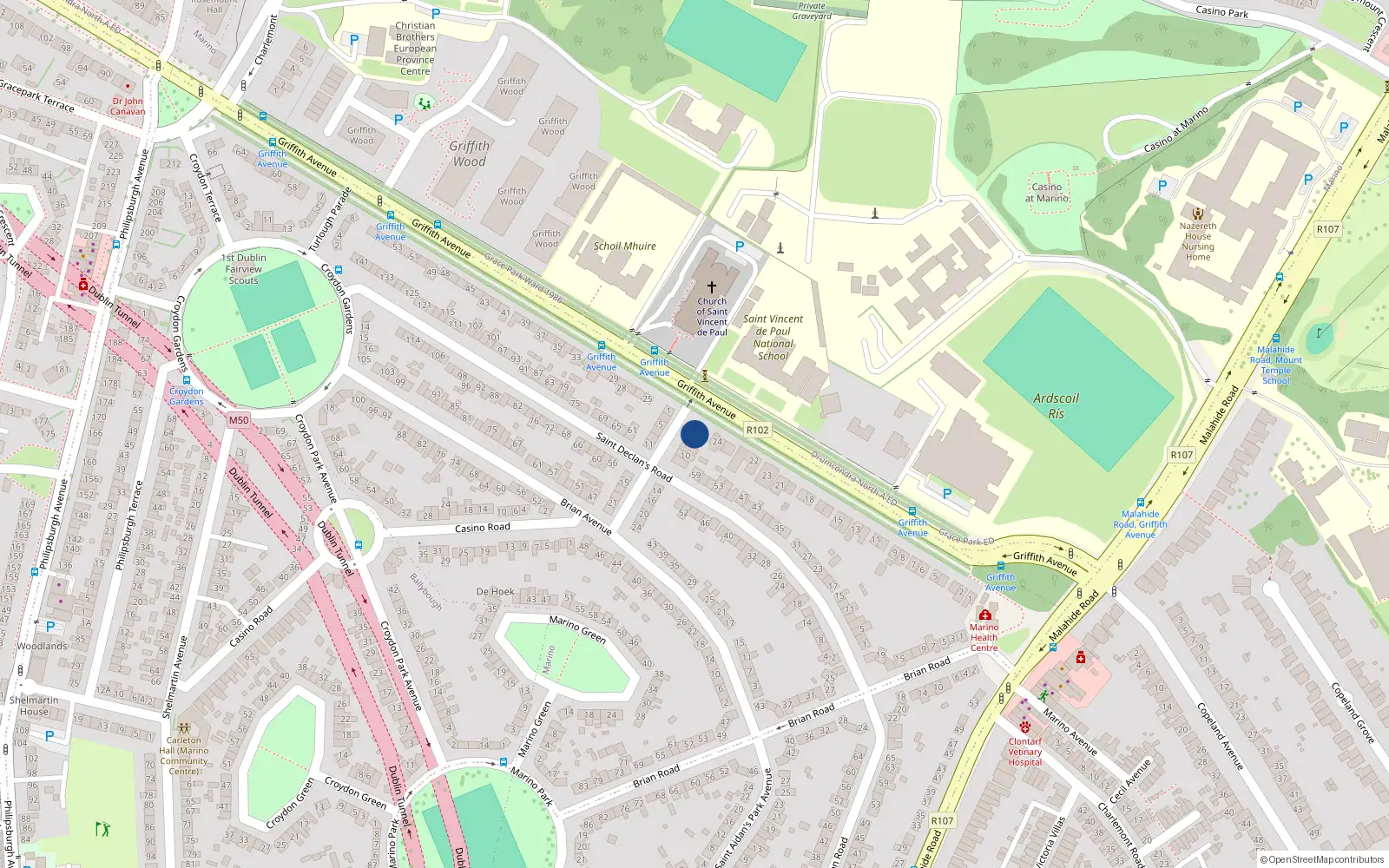 Overhead map showing the location of 4 St. Declans Terrace, Marino, Dublin 3