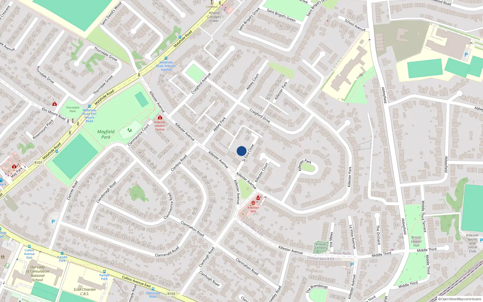 Overhead map showing the location of 4 St Esra Close, Killester Avenue, Killester