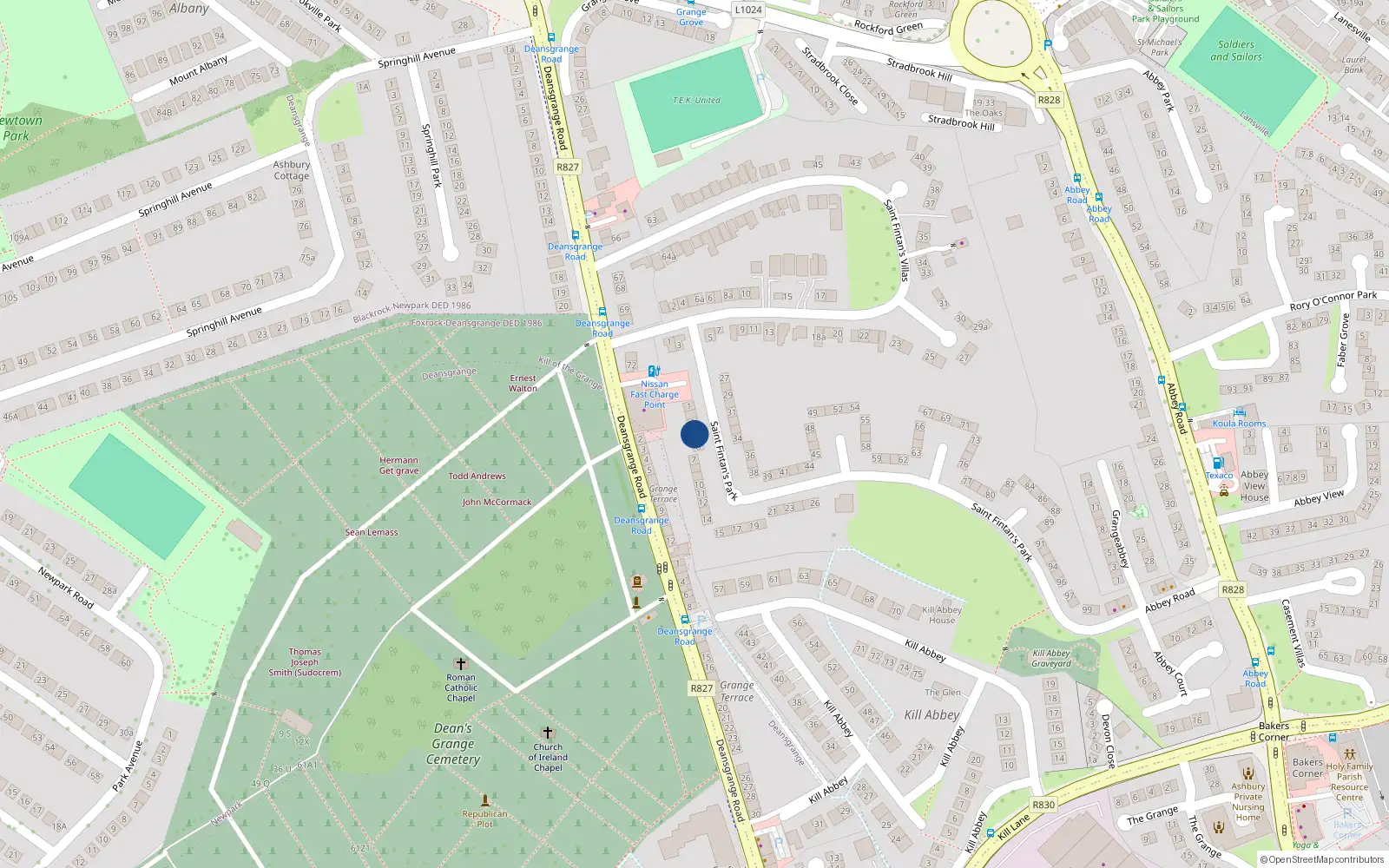 Overhead map showing the location of 4 St Fintans Park, Deans Grange, Blackrock