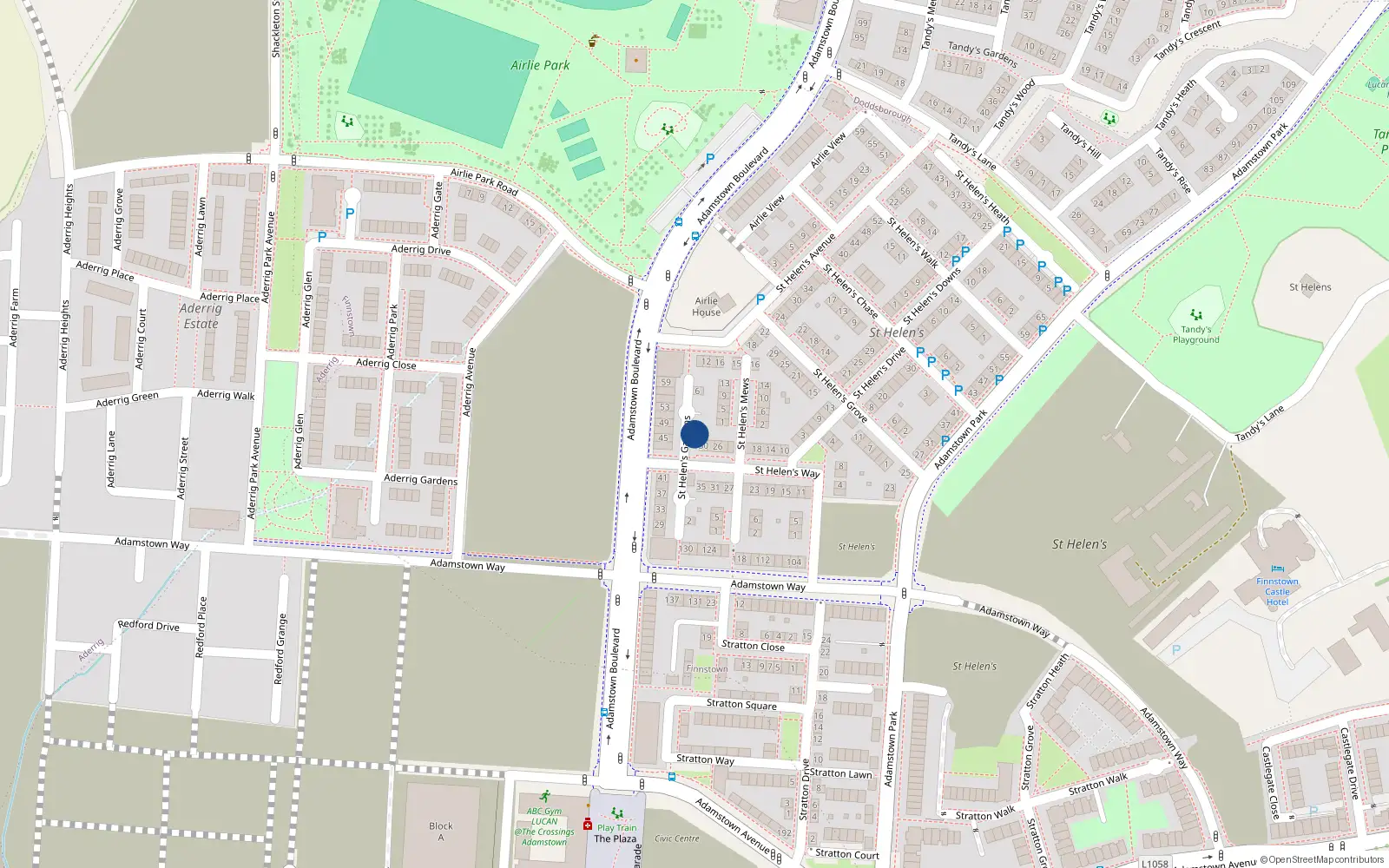 Overhead map showing the location of 4 Saint Helens Garden, Finnstown