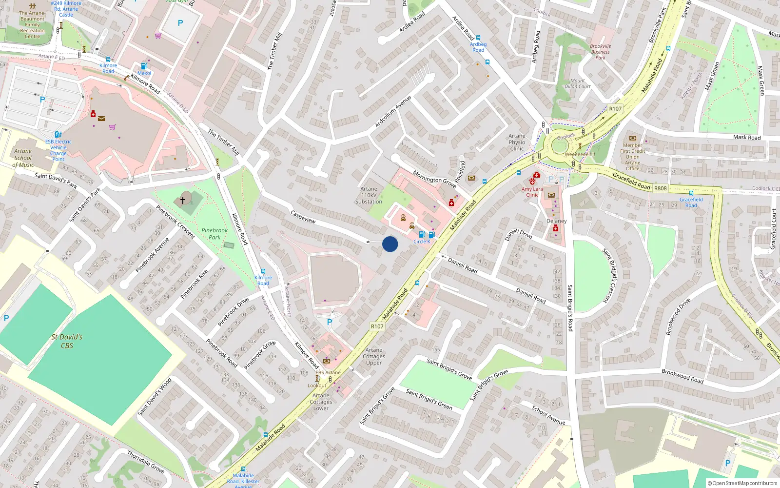 Overhead map showing the location of 4 St Helens, Castleview, Artane Dublin 5