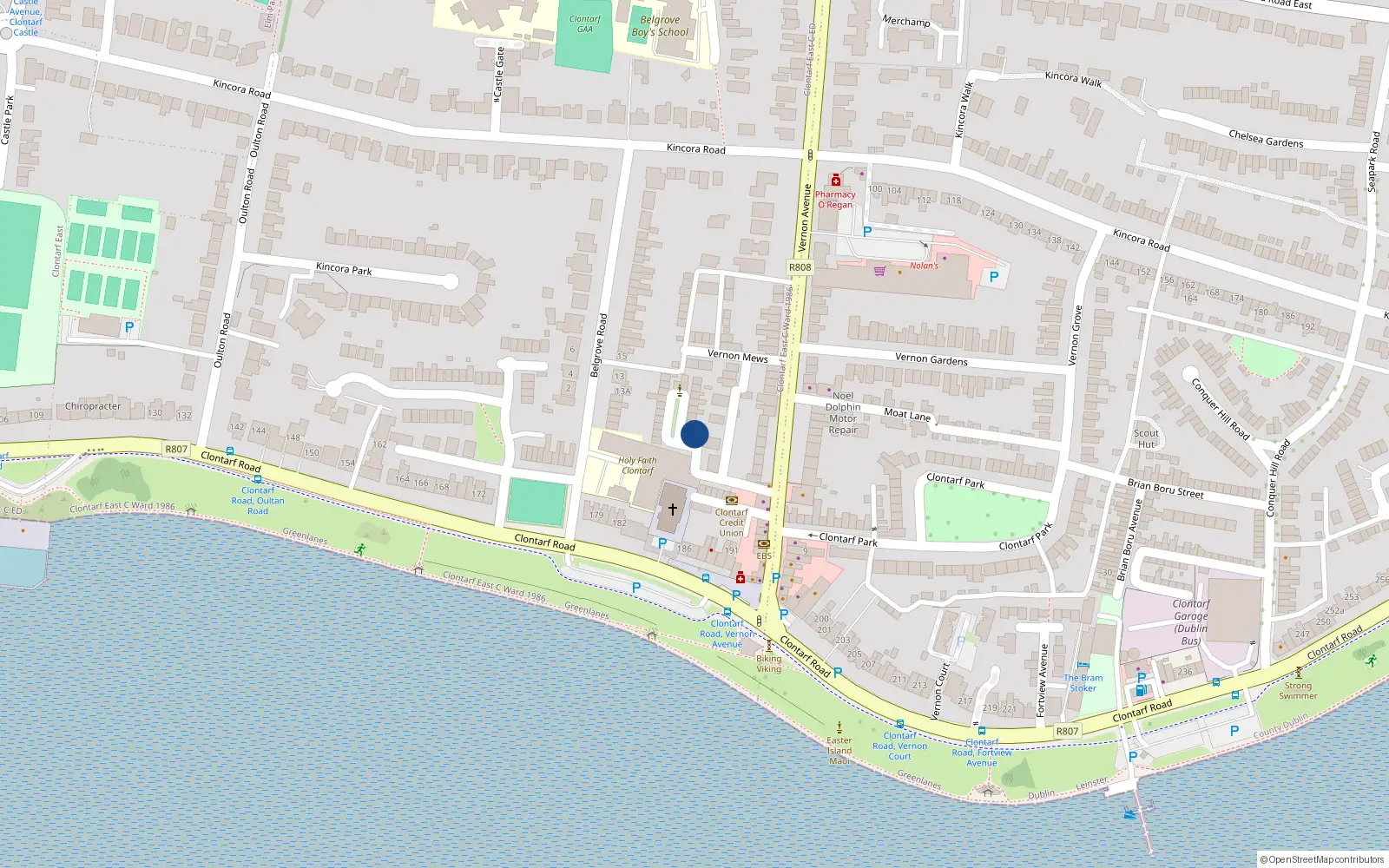 Overhead map showing the location of 4 St. Josephs Square, Clontarf