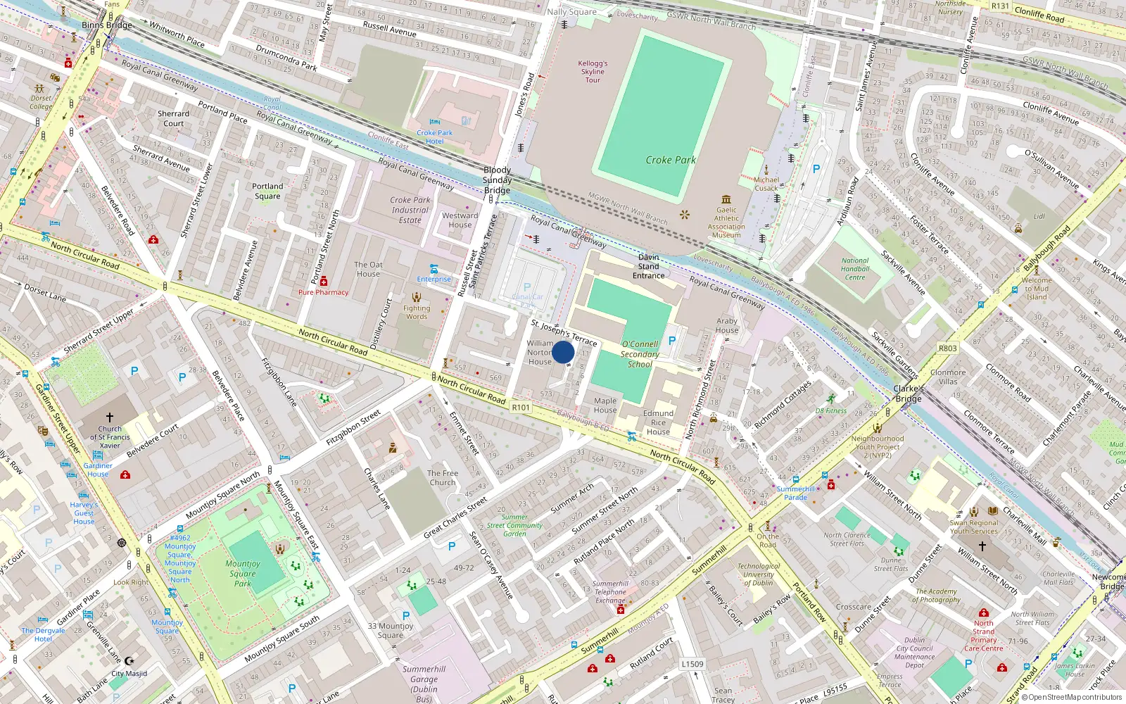 Overhead map showing the location of 4 St Josephs Terrace, North Circular Road, Dublin 1
