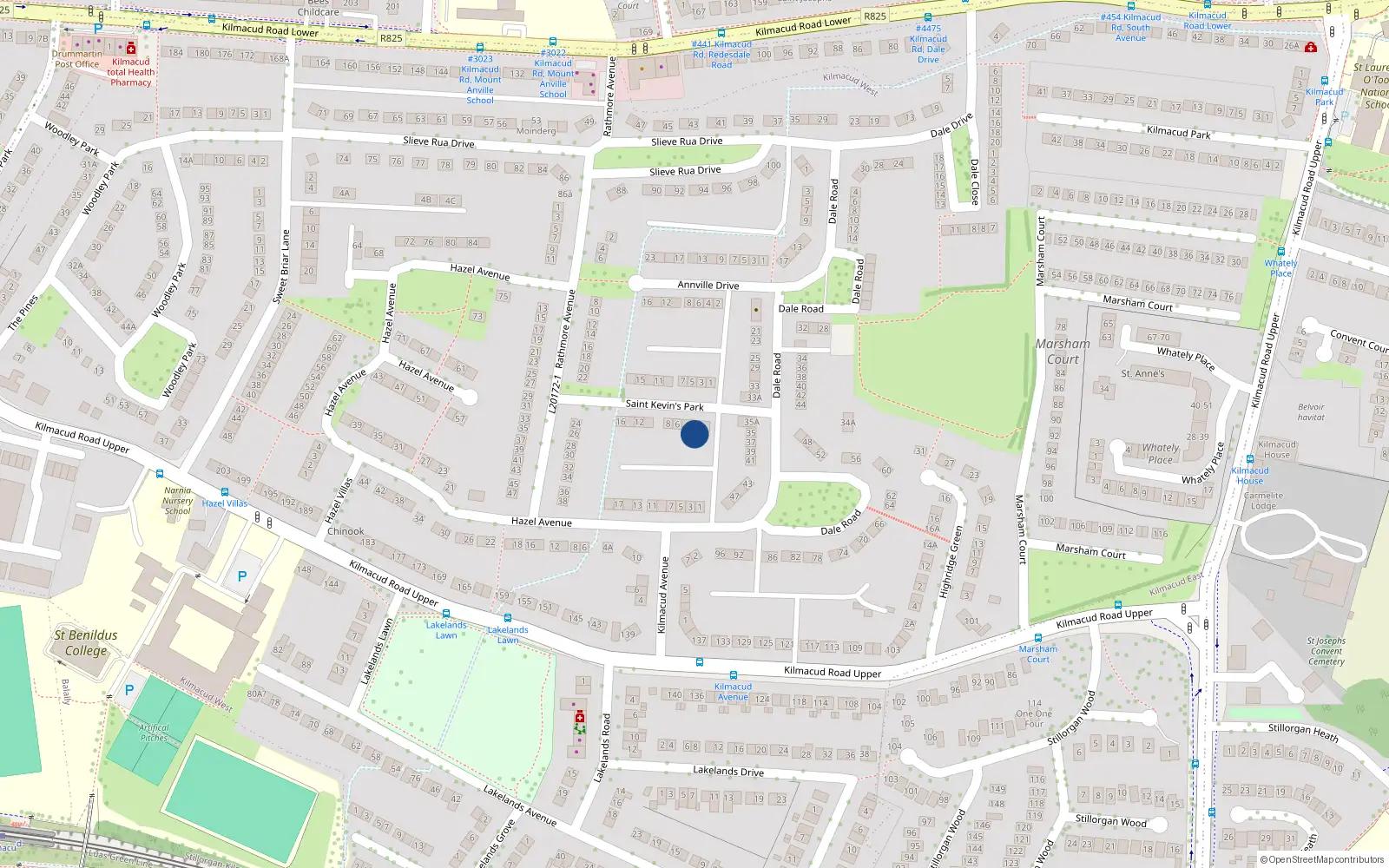 Overhead map showing the location of 4 Saint Kevin's Park, Blackrock