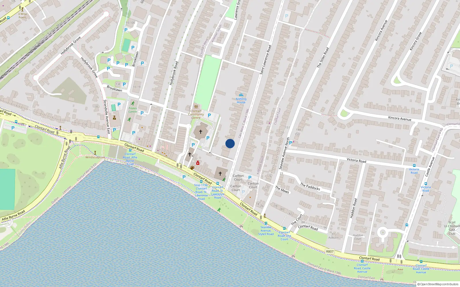 Overhead map showing the location of 4 St Lawrence Road, Clontarf, Dublin 3