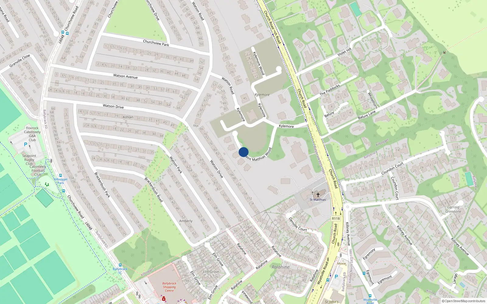 Overhead map showing the location of 4 St Matthias Wood, Killiney, Co. Dublin