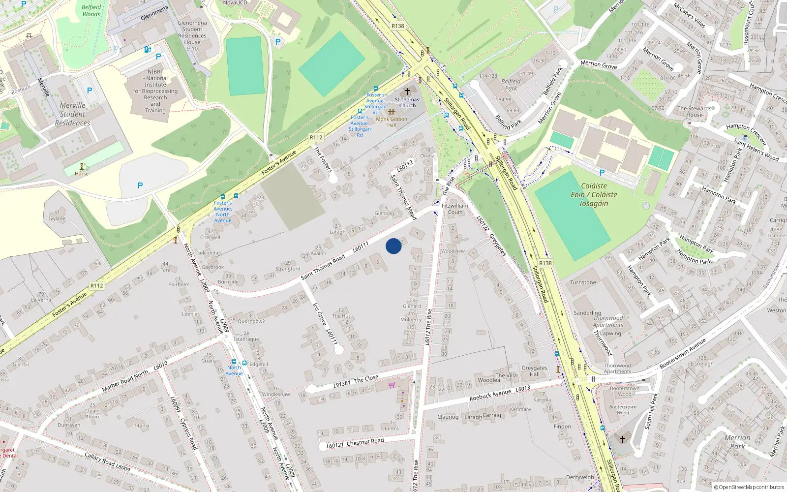 Overhead map showing the location of 4 St Thomas Road, Mount Merrion