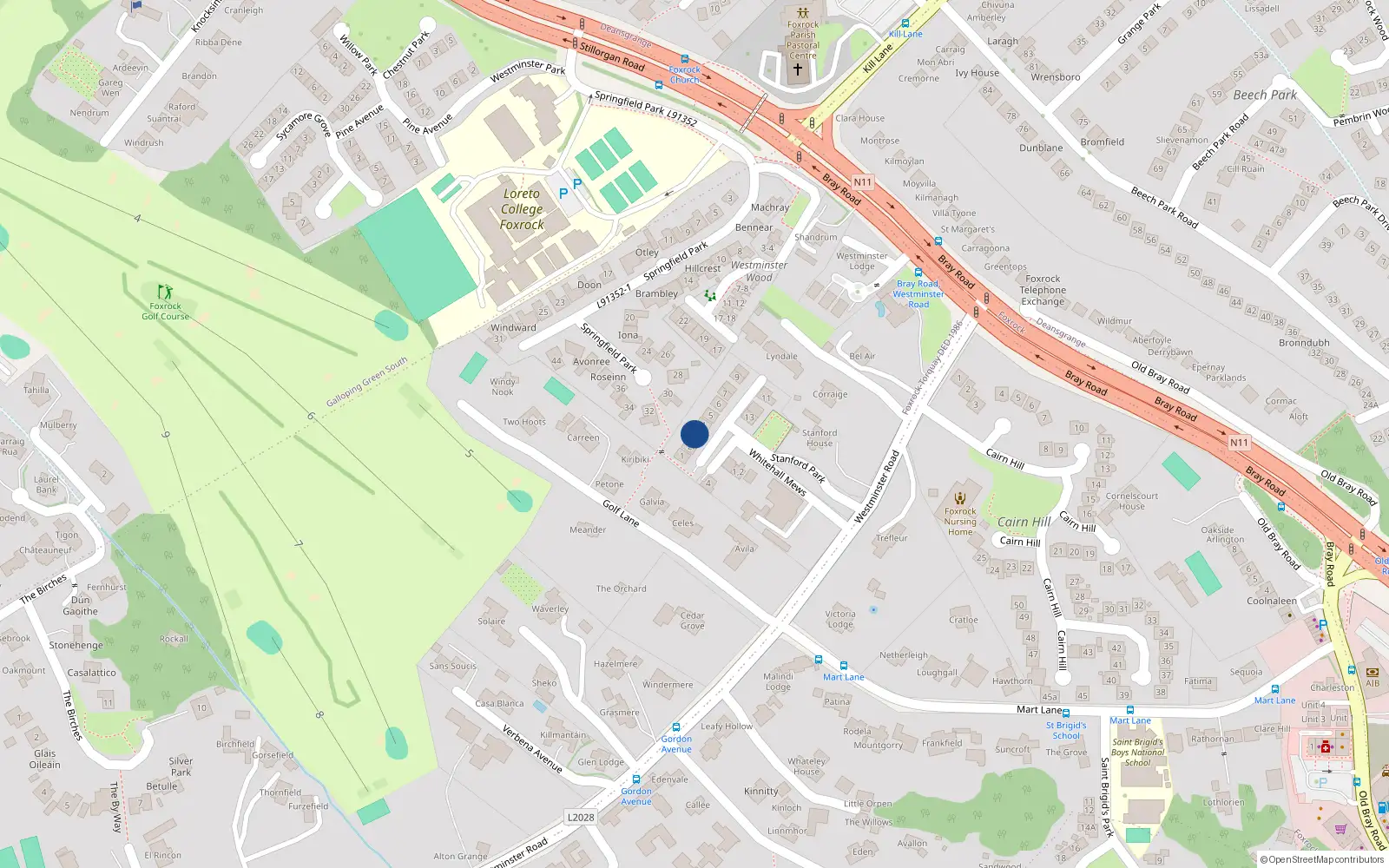 Overhead map showing the location of 4 Stanford Park, Dublin 18