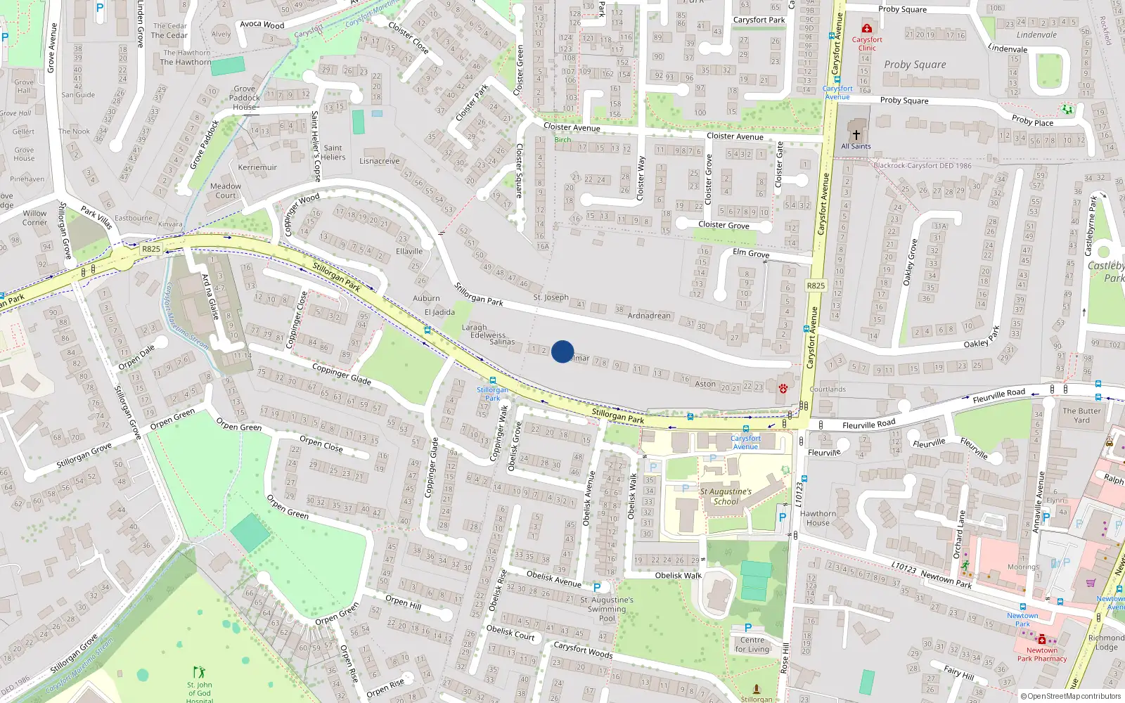 Overhead map showing the location of 4 Stillorgan Park, Dublin