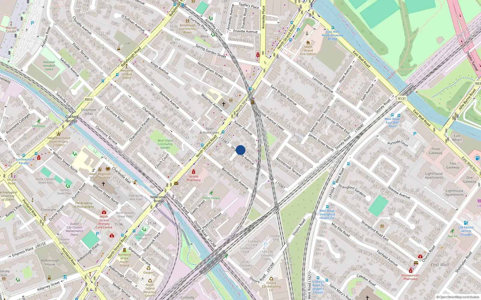 Overhead map showing the location of 4 Strandville Avenue, North Strand, Dublin 3