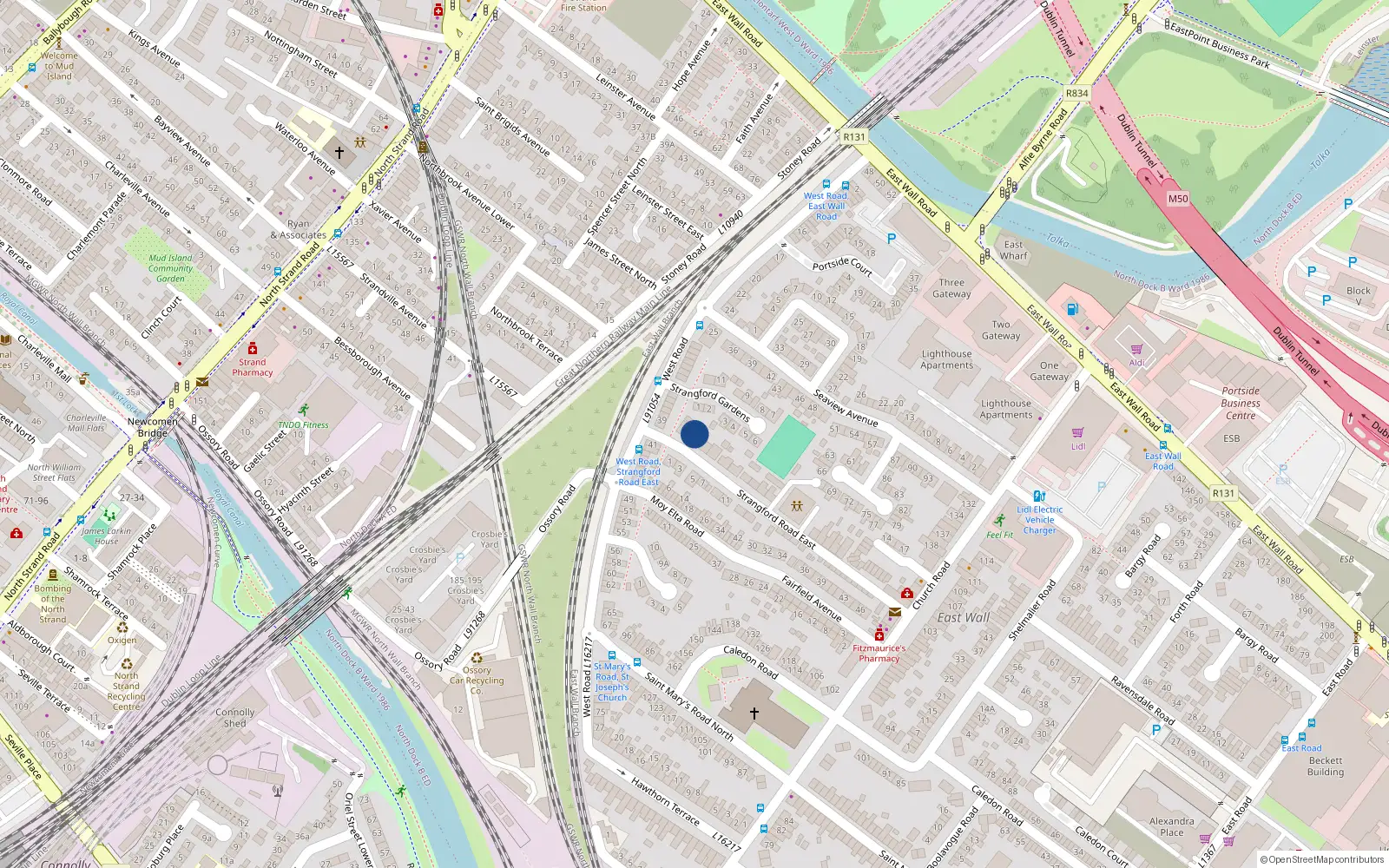 Overhead map showing the location of 4 Strangford Road East, Dublin 3