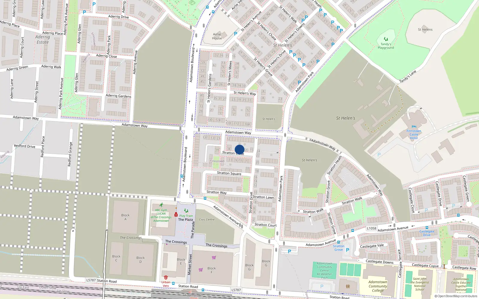 Overhead map showing the location of 4 Stratton Close, Lucan