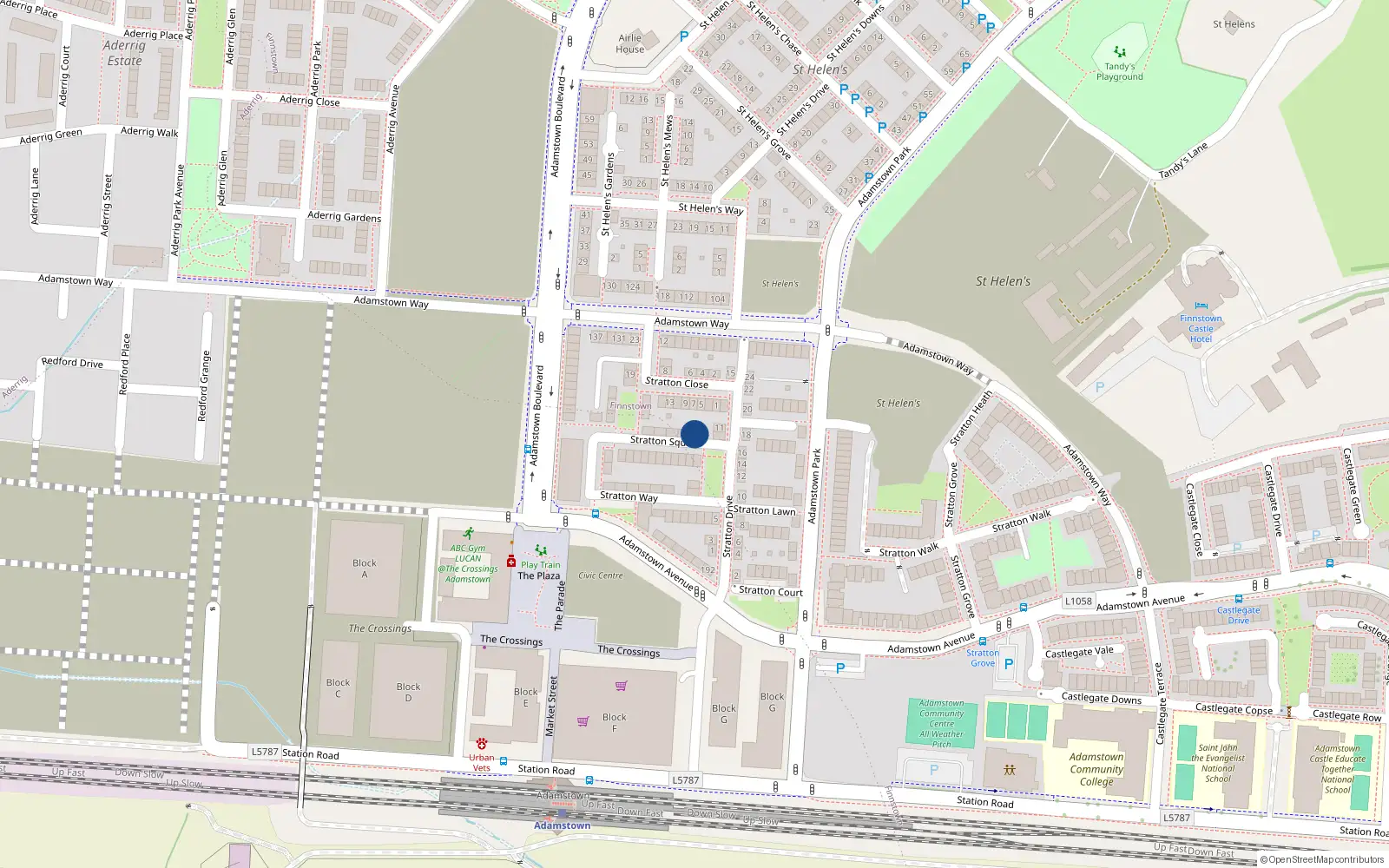 Overhead map showing the location of 4 Stratton Square, Adamstown, Lucan