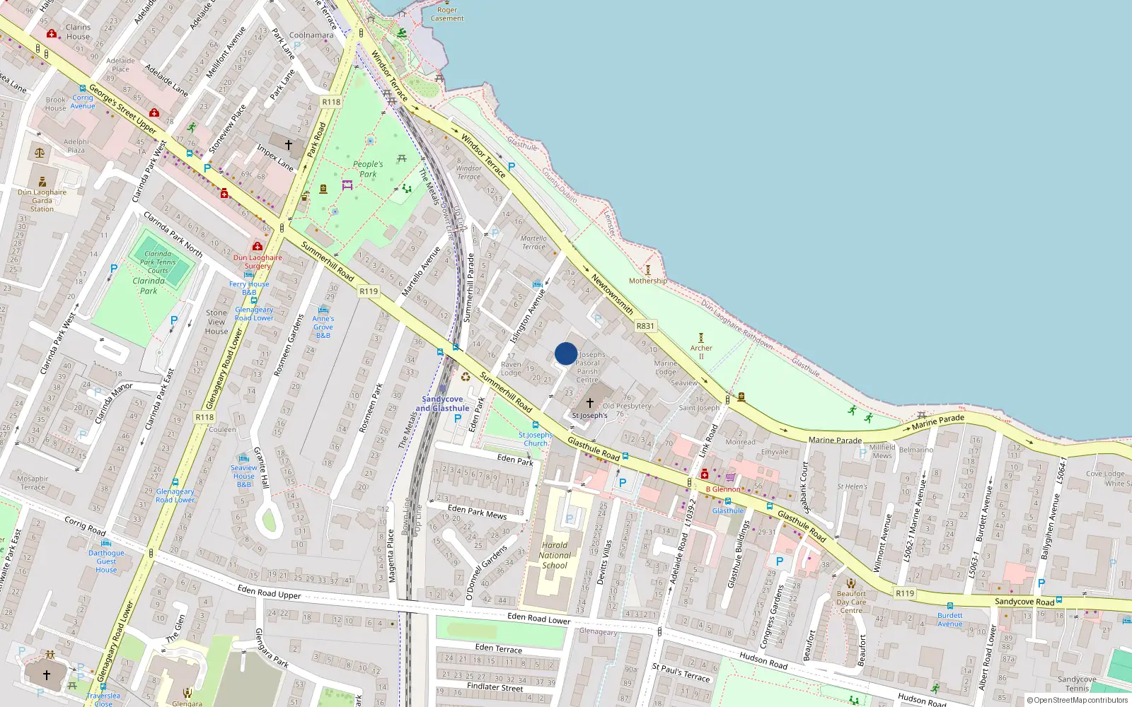Overhead map showing the location of 4 Summerhill Court, Glasthule, Dublin