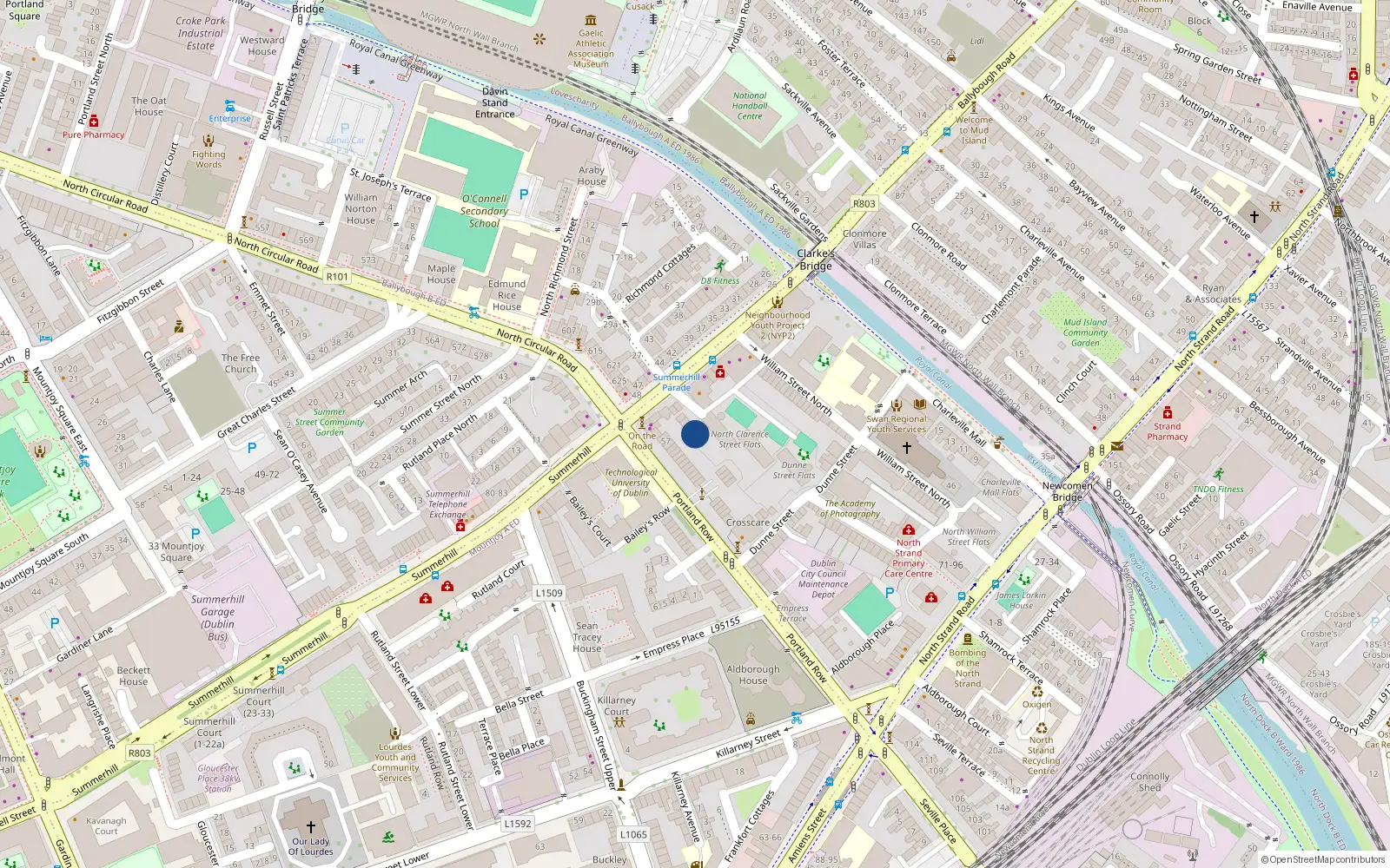 Overhead map showing the location of 4 Summerhill Parade, Dublin 1