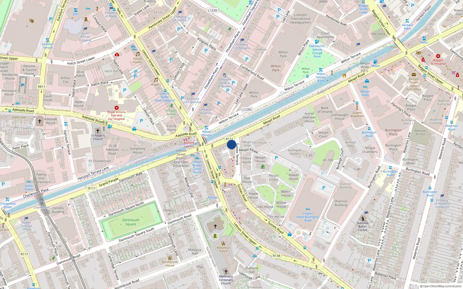 Overhead map showing the location of 4 Sussex Terrace, Dublin 4