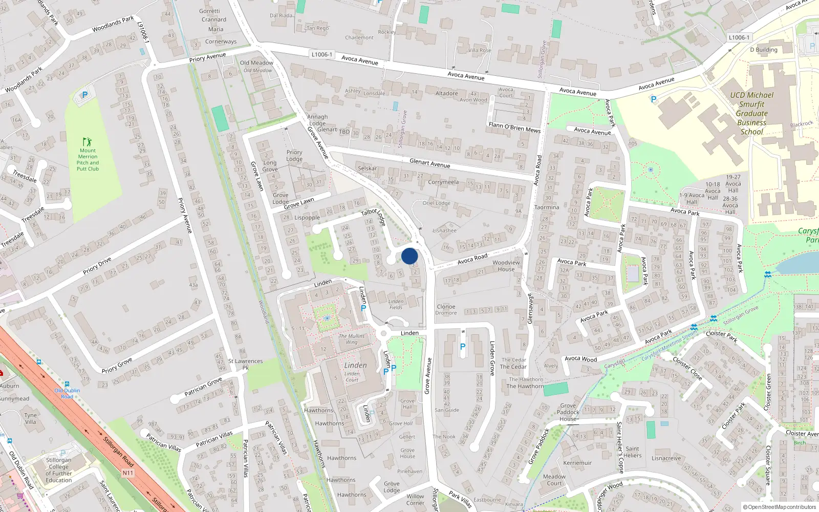 Overhead map showing the location of 4 Talbot Lodge, Grove Avenue, Blackrock