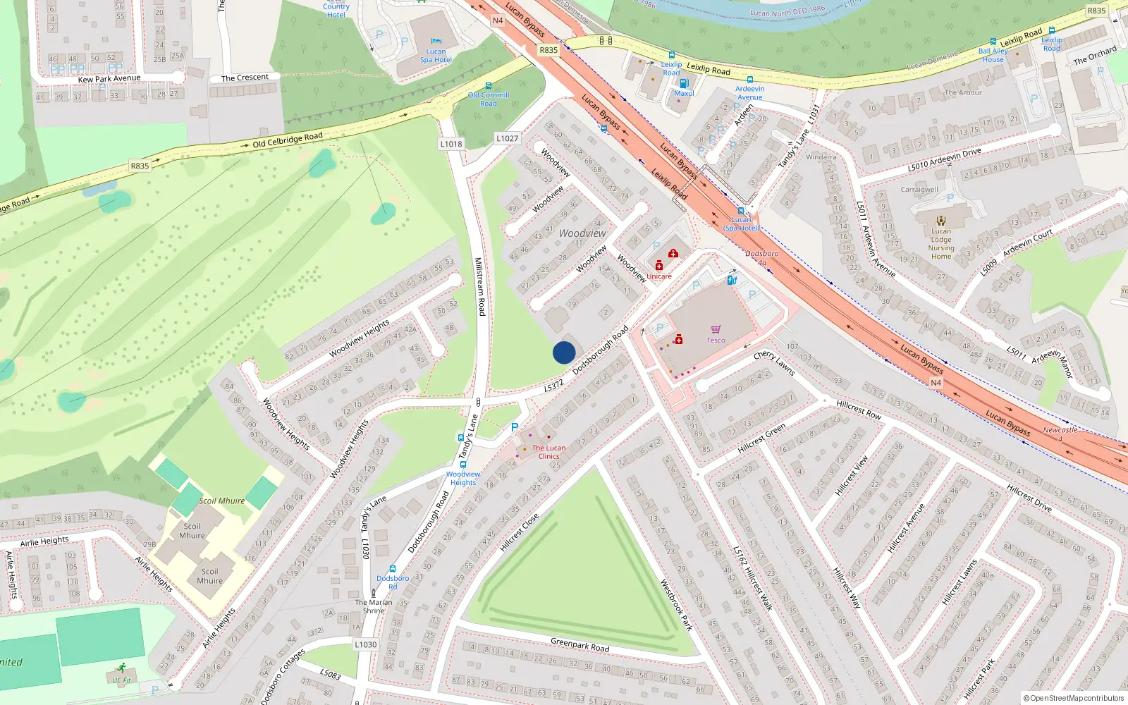 Overhead map showing the location of 4 Tandy's Lane, Lucan