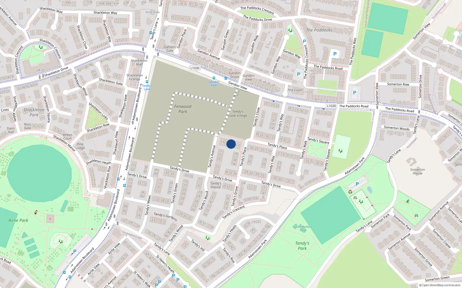 Overhead map showing the location of 4 Tandys Plaza, Adamstown, Lucan