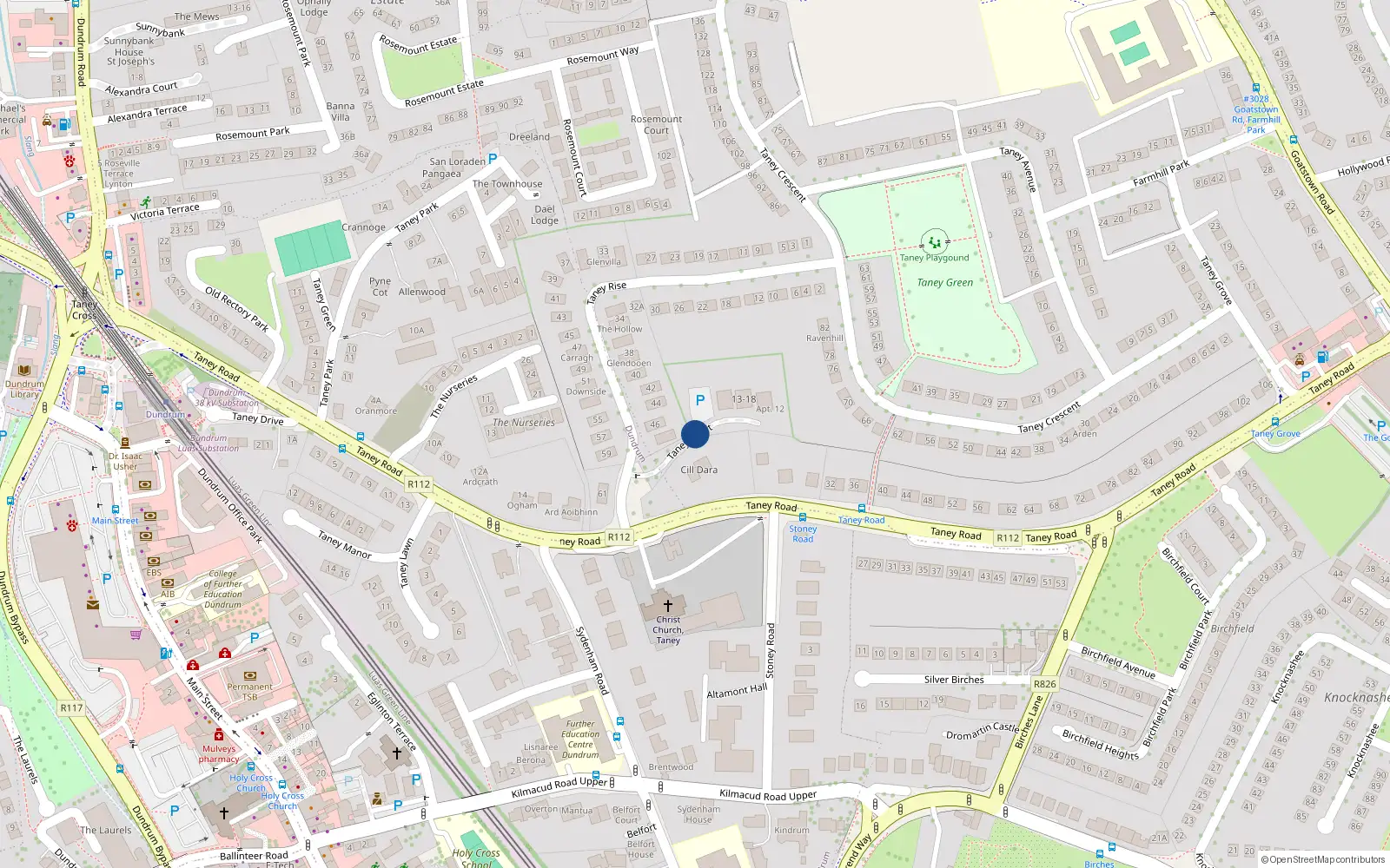 Overhead map showing the location of 4 Taney Court, Goatstown