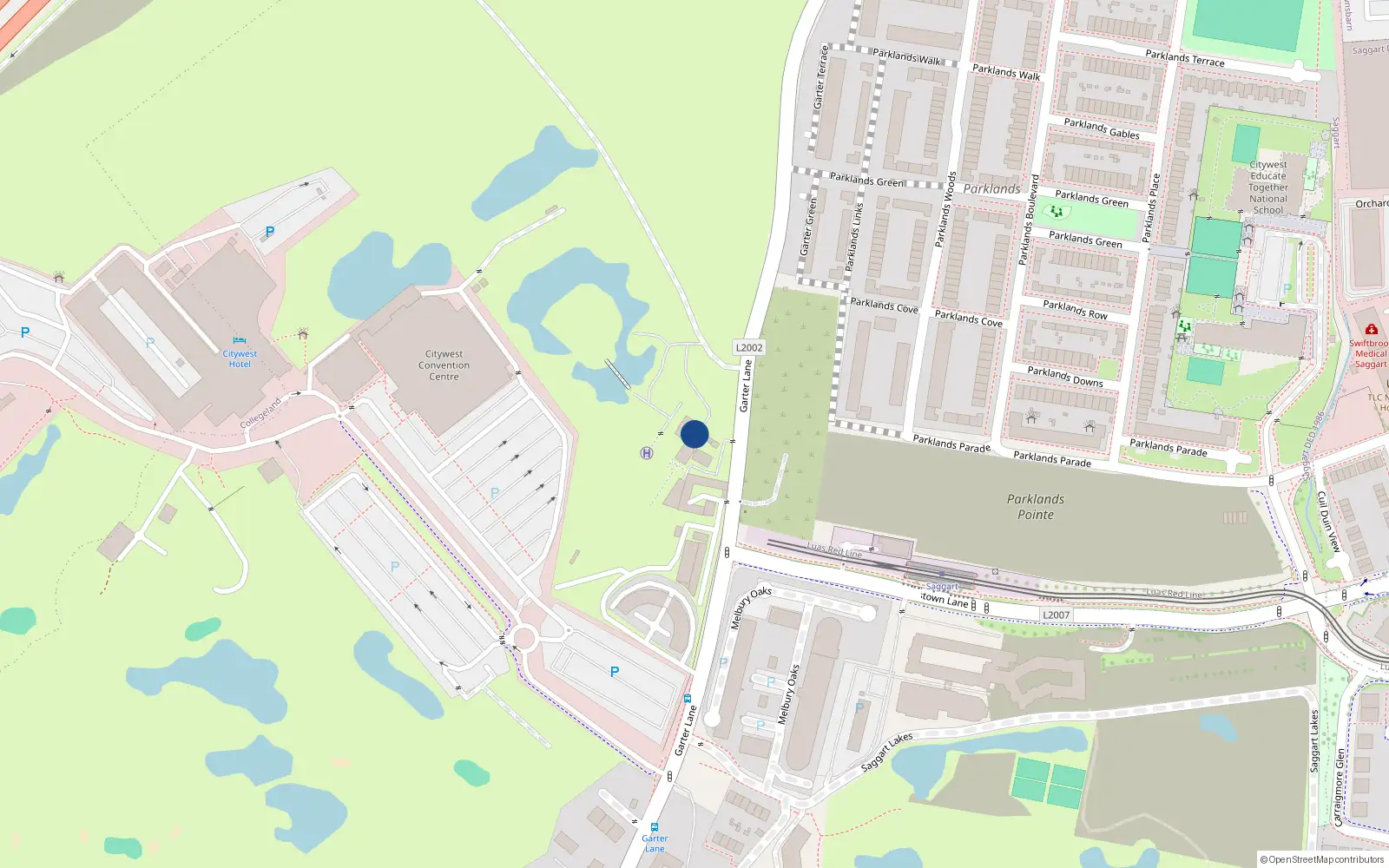 Overhead map showing the location of 4 Tassagart Drive, Saggart, Dublin