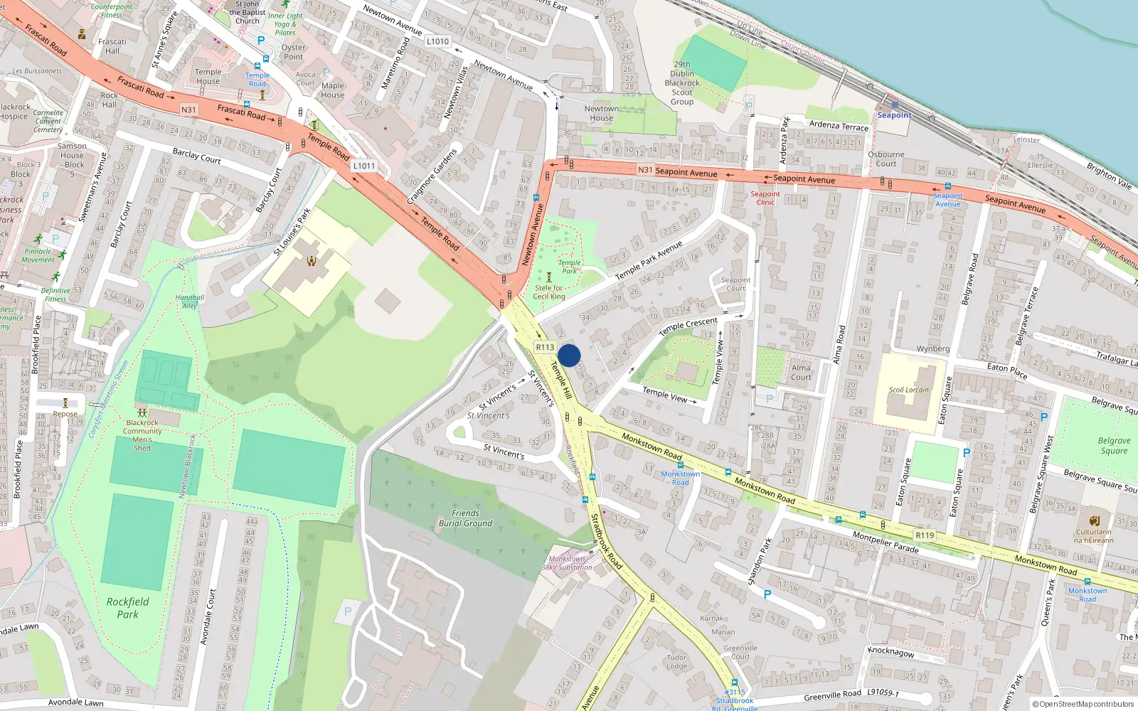 Overhead map showing the location of 4 Temple Hill, Dublin