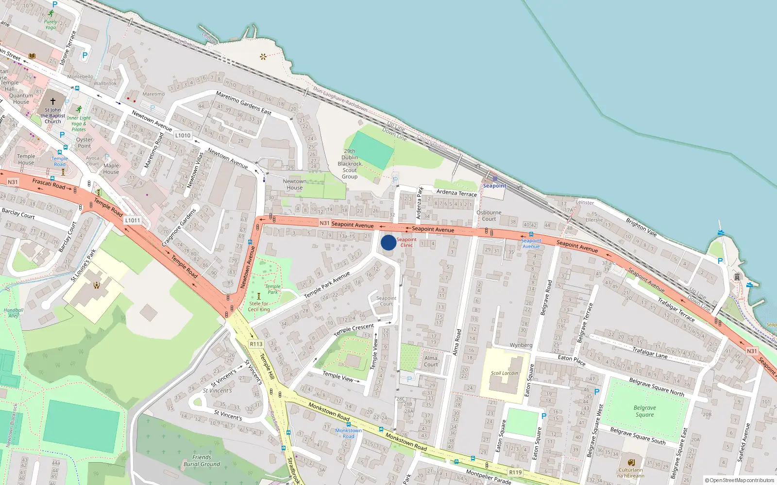 Overhead map showing the location of 4 Temple Park Avenue, Monkstown
