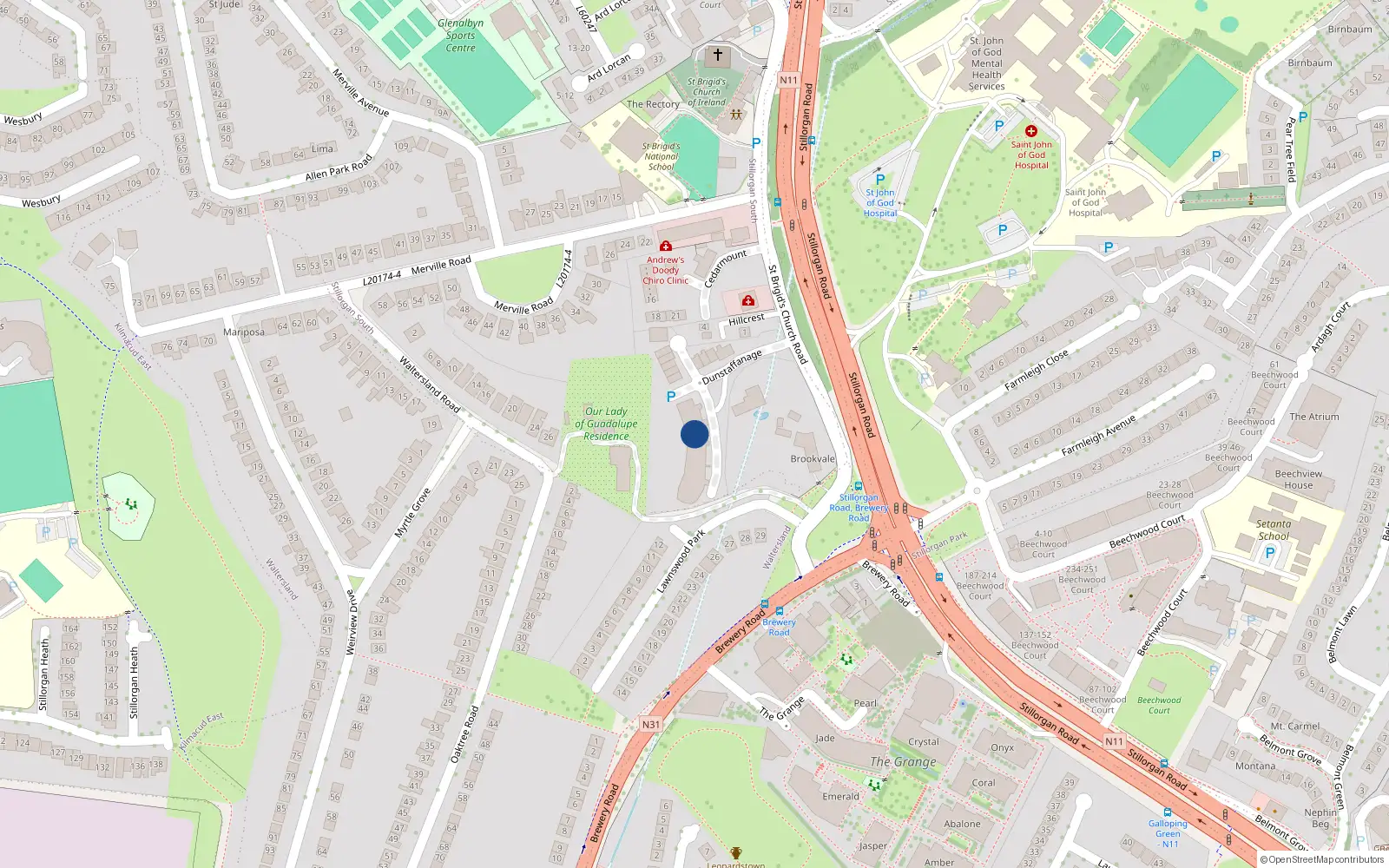 Overhead map showing the location of 4 the Cedars, Dunstaffnage Hall, Stillorgan