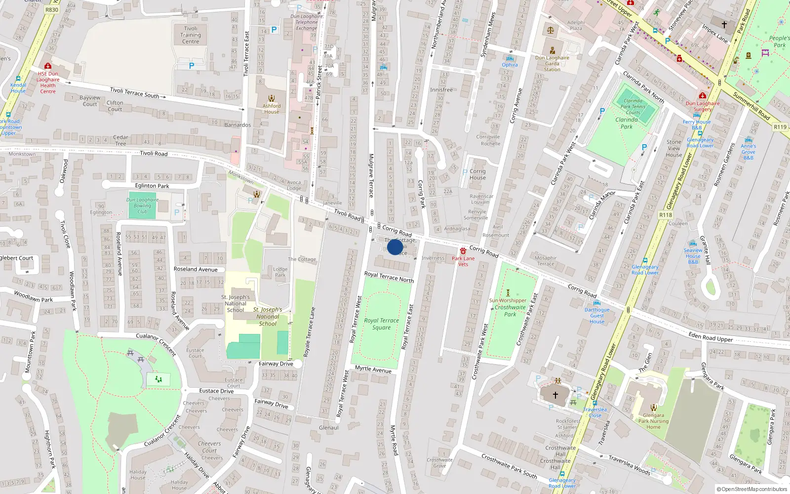 Overhead map showing the location of 4 the Cottage, Tivoli Place Tivoli Road, Dun Laoghaire