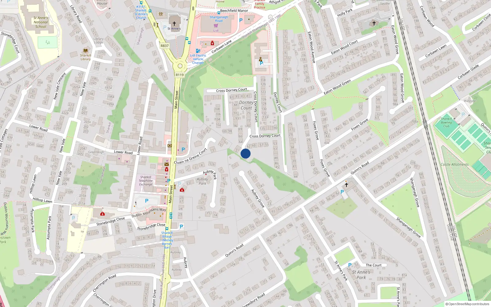 Overhead map showing the location of 4 The Grove, Shankill