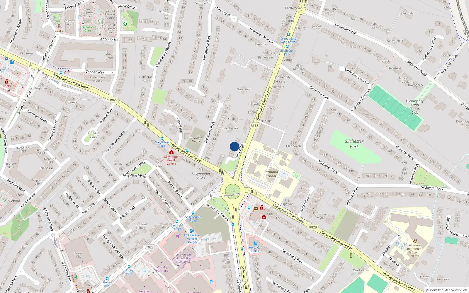 Overhead map showing the location of 4 The Lodge, Glenageary