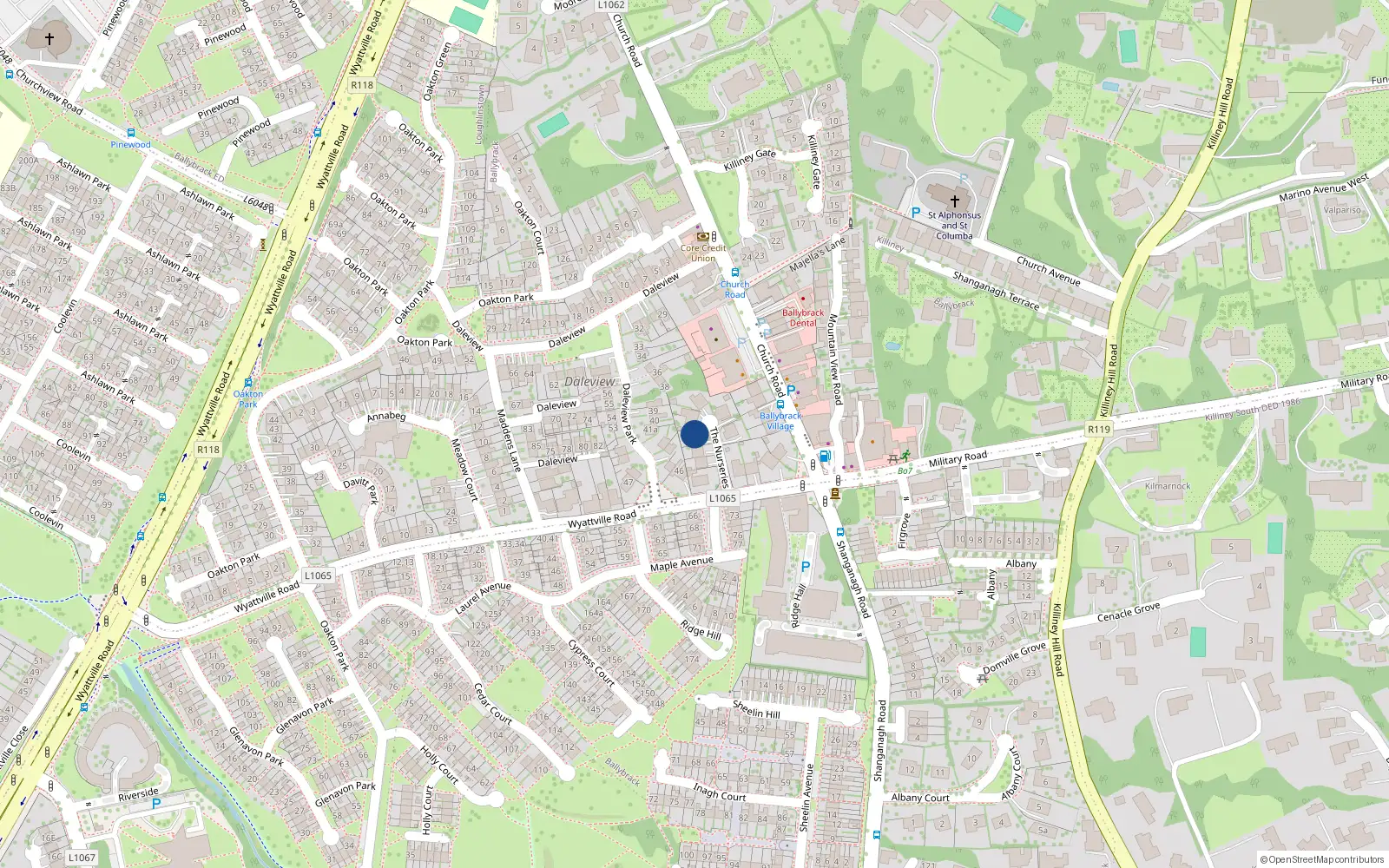 Overhead map showing the location of 4 The Nurseries, Ballybrack