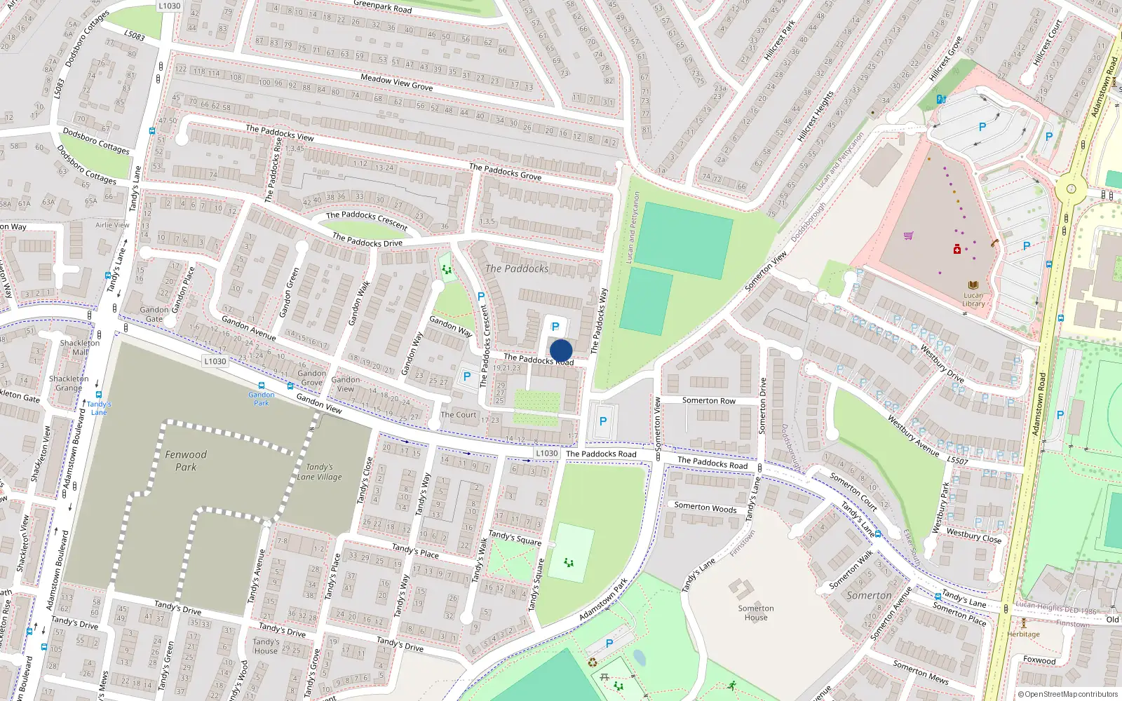 Overhead map showing the location of 4 The Paddocks Road, Lucan