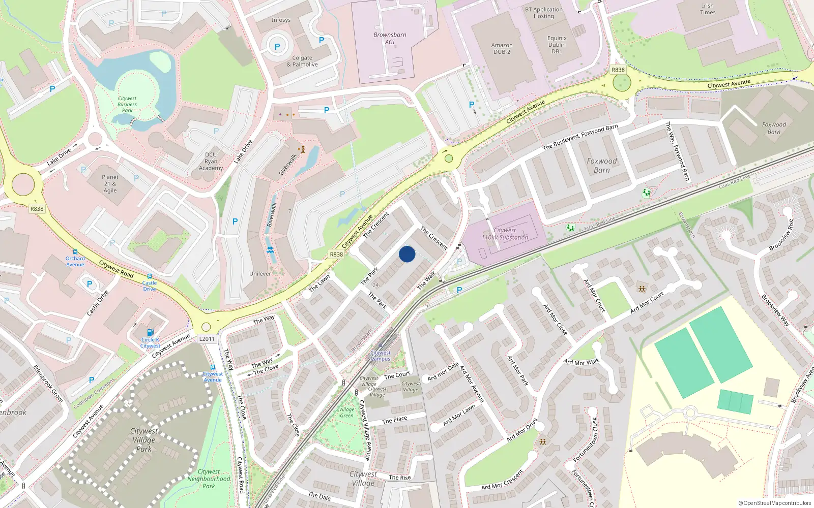 Overhead map showing the location of 4 The Park, City West