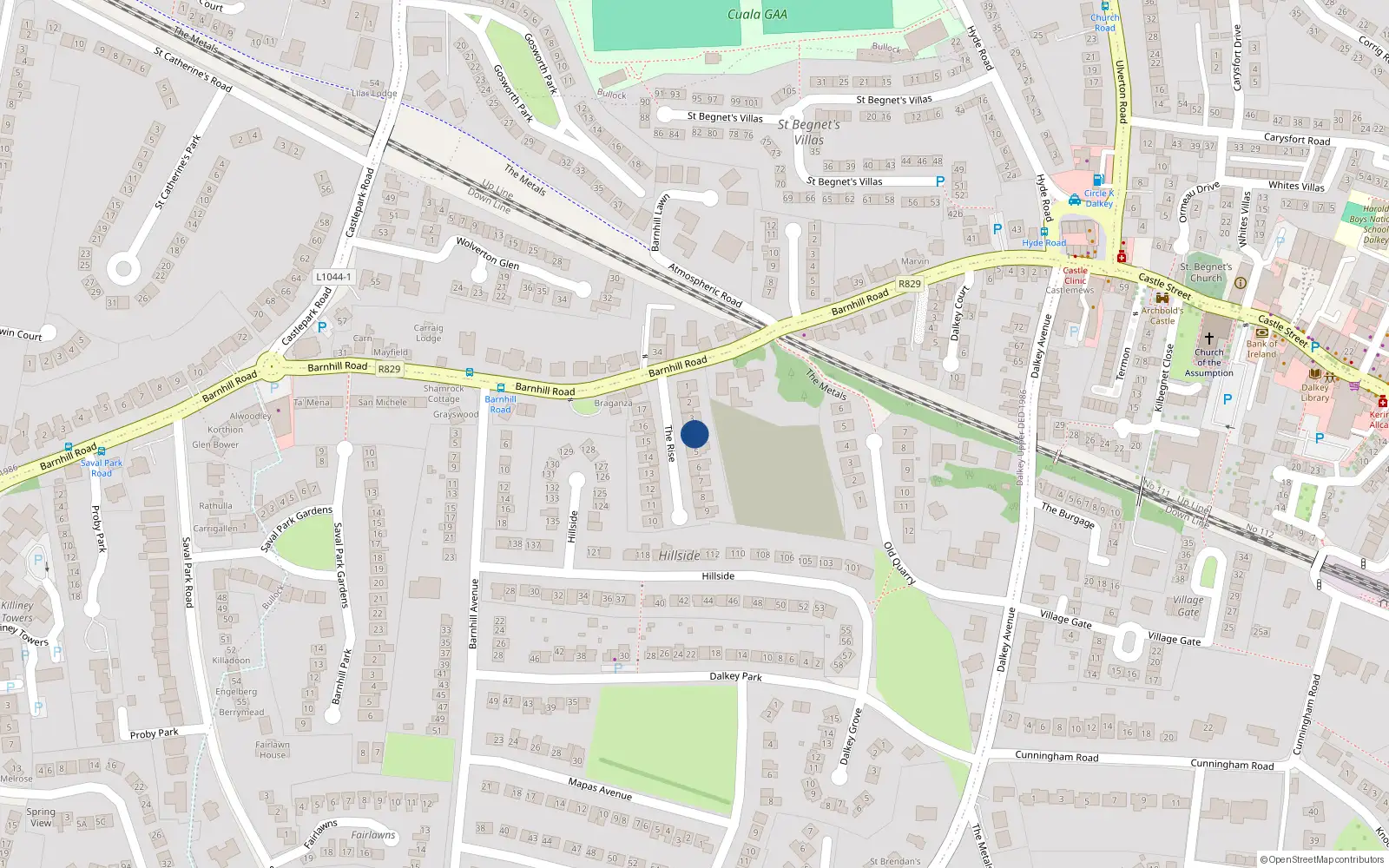 Overhead map showing the location of 4 The Rise, Dalkey