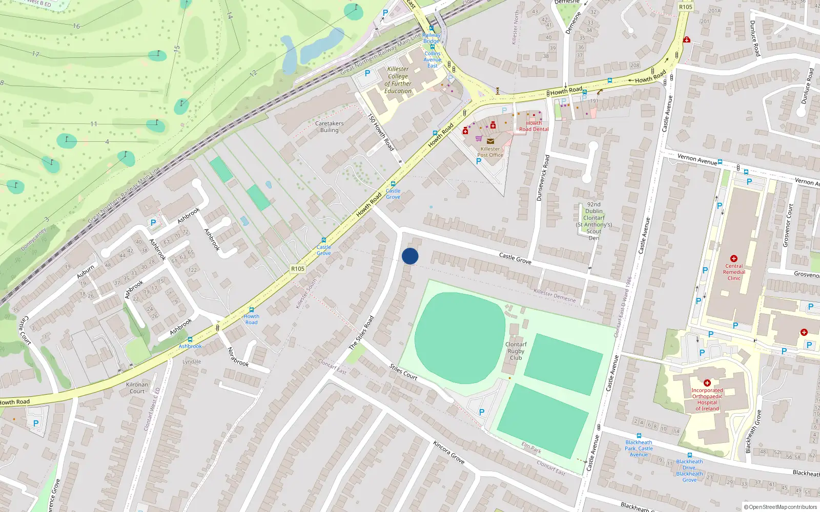 Overhead map showing the location of 4 the Stiles Road, Clontarf, Dublin 3