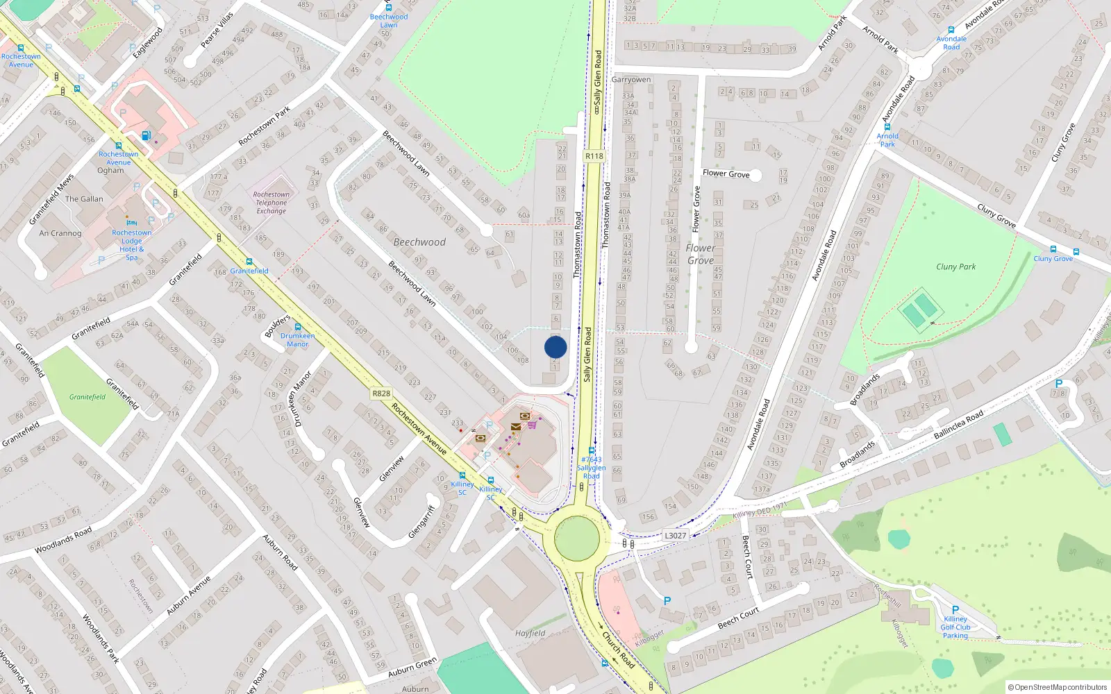 Overhead map showing the location of 4 Thomastown Road, Dublin
