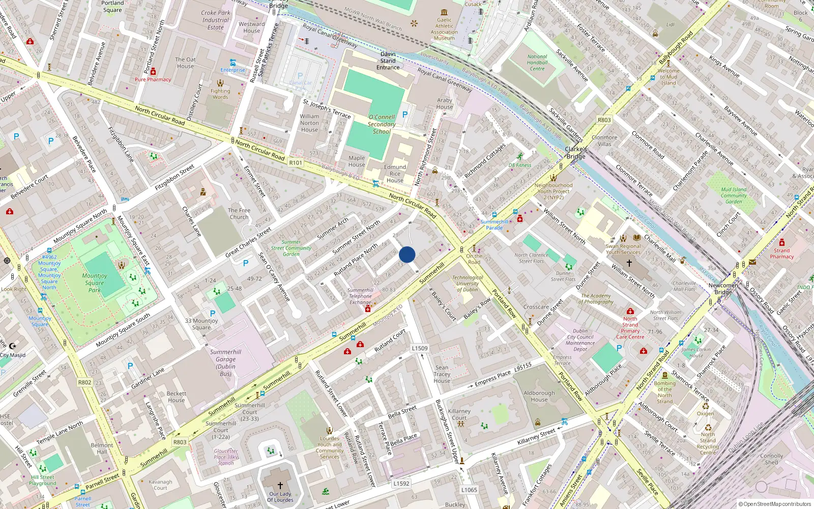 Overhead map showing the location of 4 Thompson Cottages, Off North Circular Road, Dublin 1