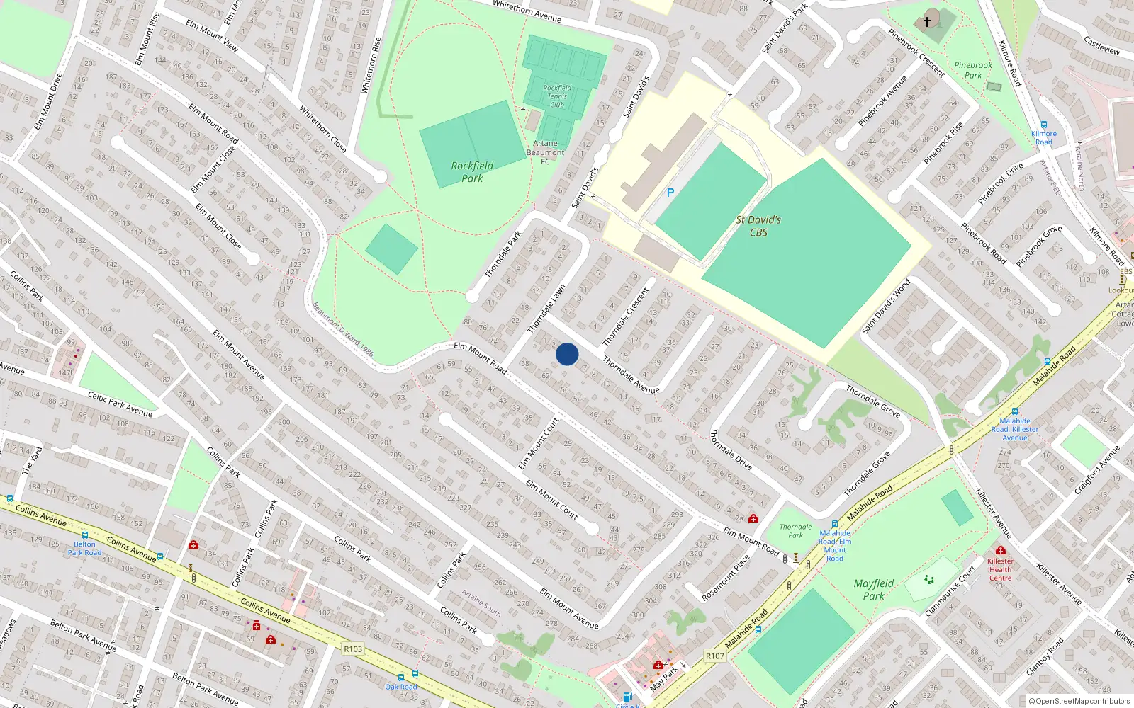 Overhead map showing the location of 4 Thorndale Avenue, Dublin 5