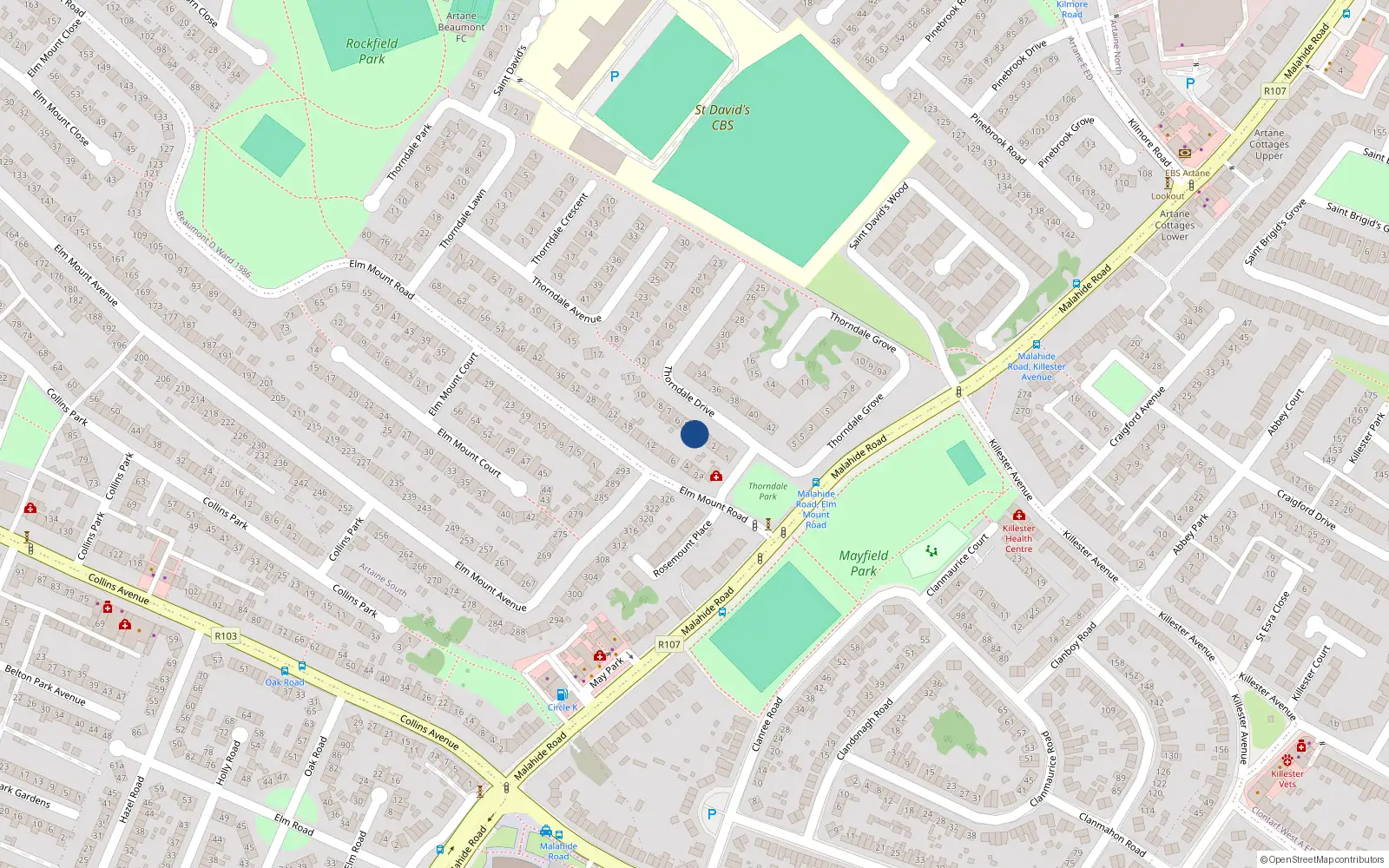 Overhead map showing the location of 4 Thorndale Drive, Artane, Dublin 5