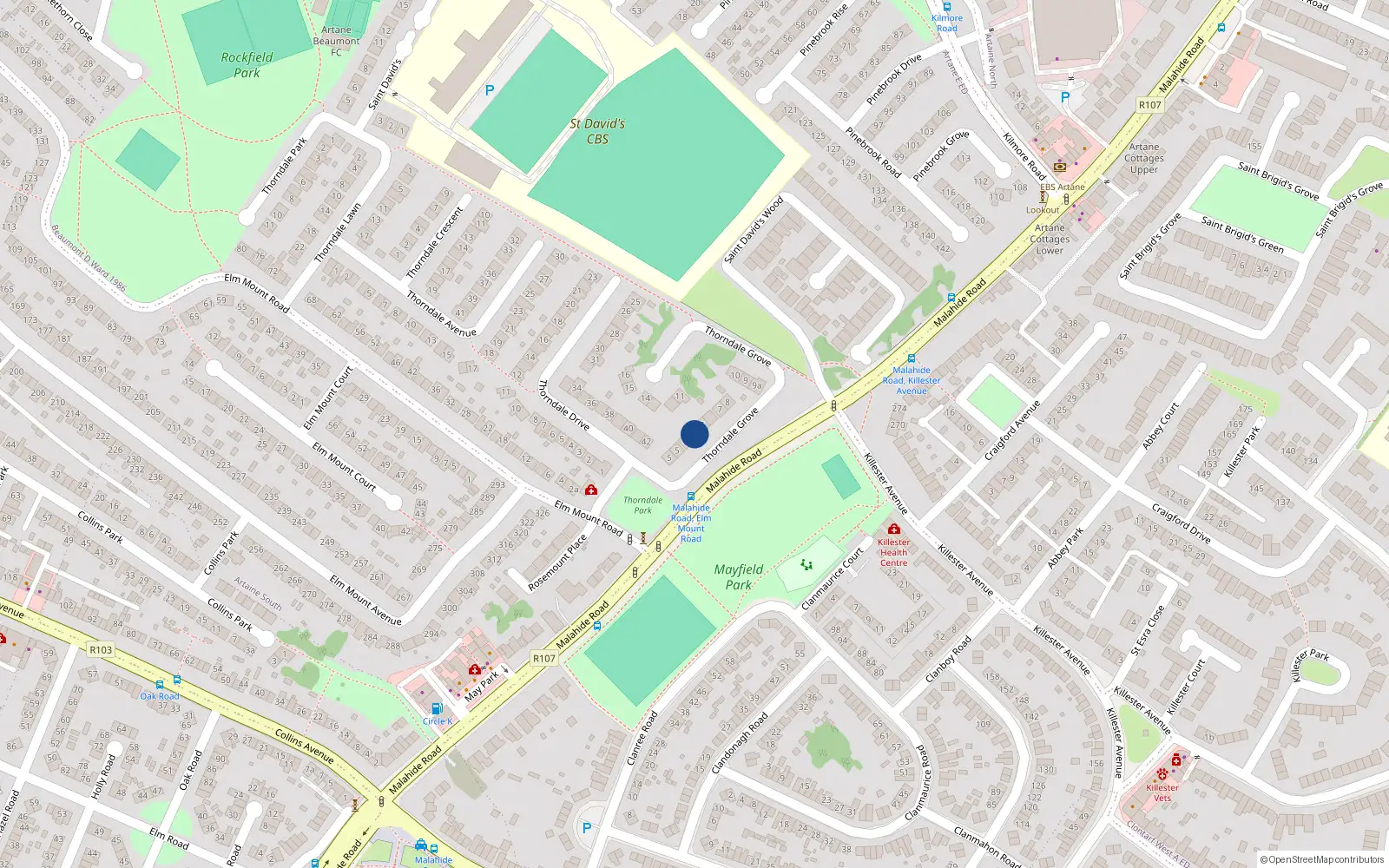Overhead map showing the location of 4 Thorndale Grove, Dublin 5