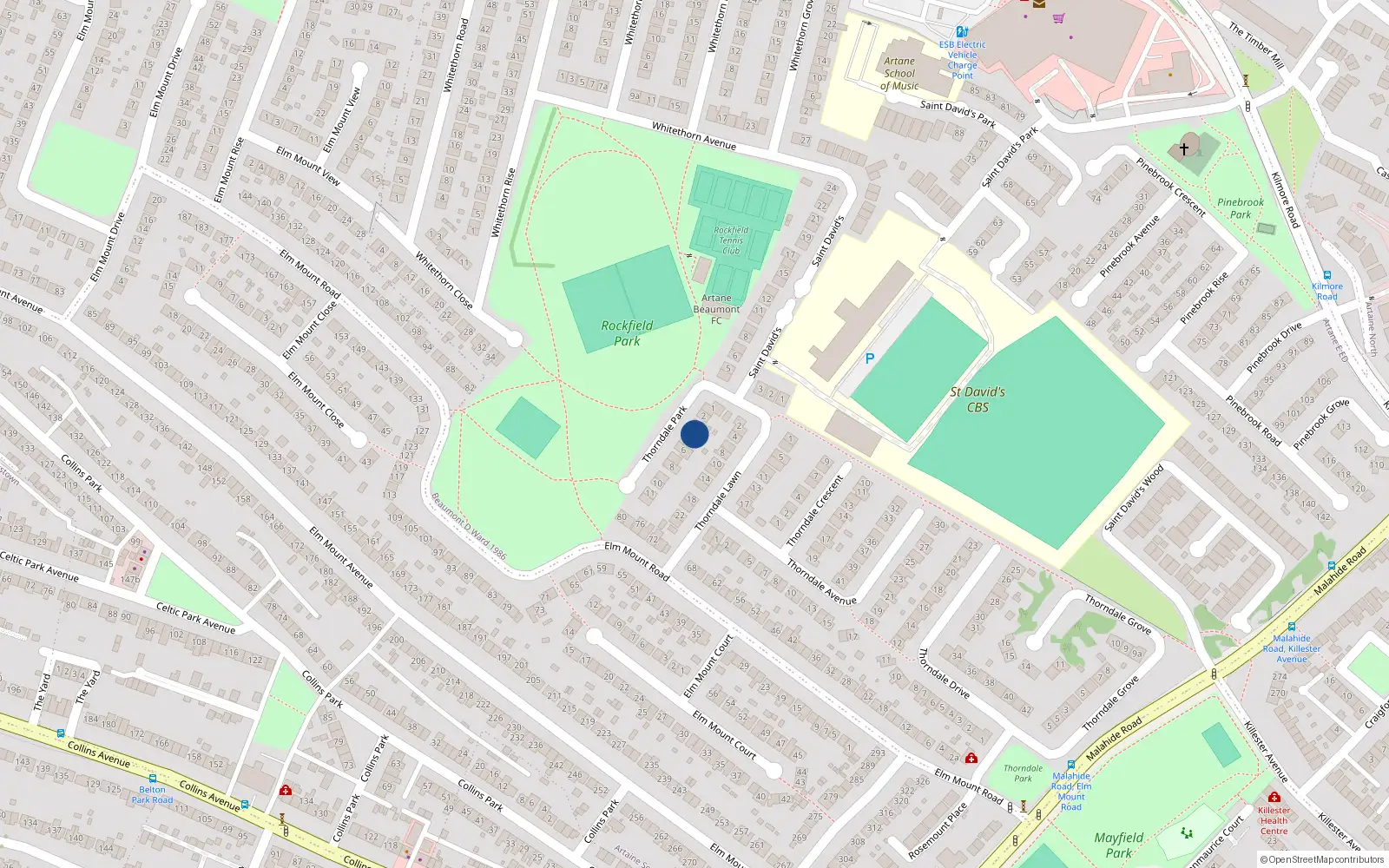 Overhead map showing the location of 4 Thorndale Park, Dublin 5