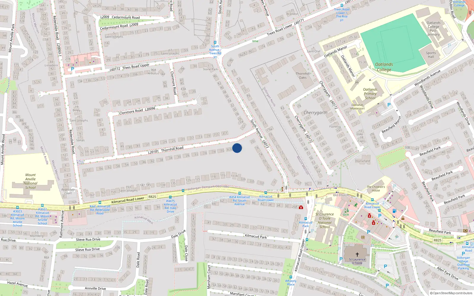 Overhead map showing the location of 4 Thornhill Road, Blackrock