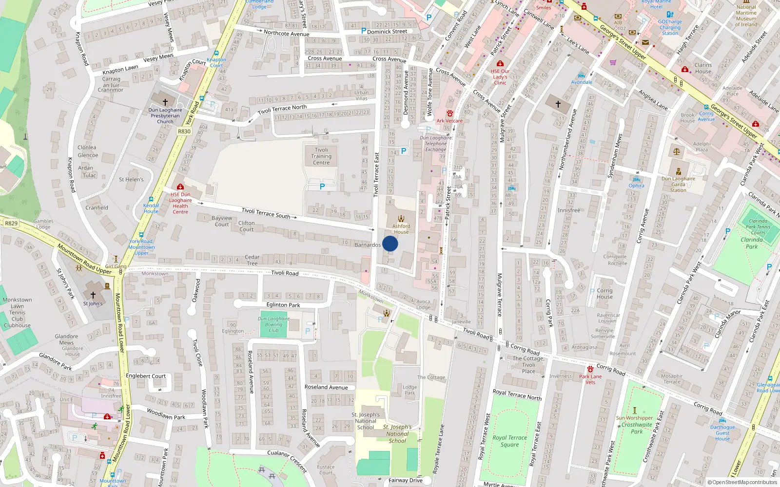 Overhead map showing the location of 4 Tivoli Terrace East, Dunlaoghaire