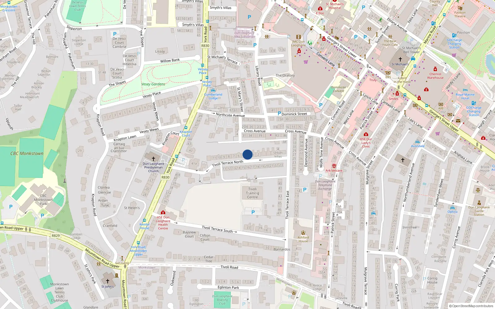 Overhead map showing the location of 4 Tivoli Terrace North, Co. Dublin