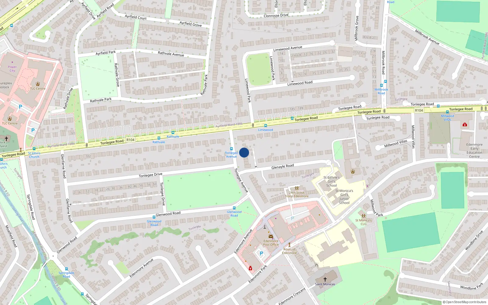 Overhead map showing the location of 4 Tonlegee Avenue, Raheny, Dublin 5