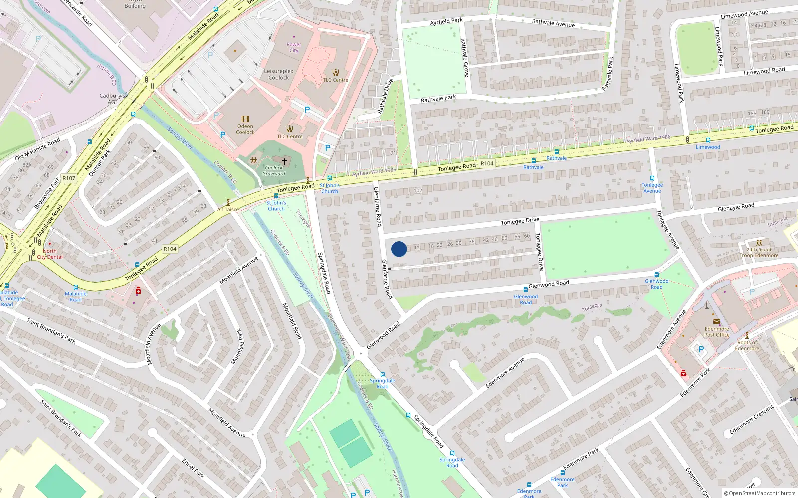 Overhead map showing the location of 4 Tonlegee Drive, Dublin 5, Dublin