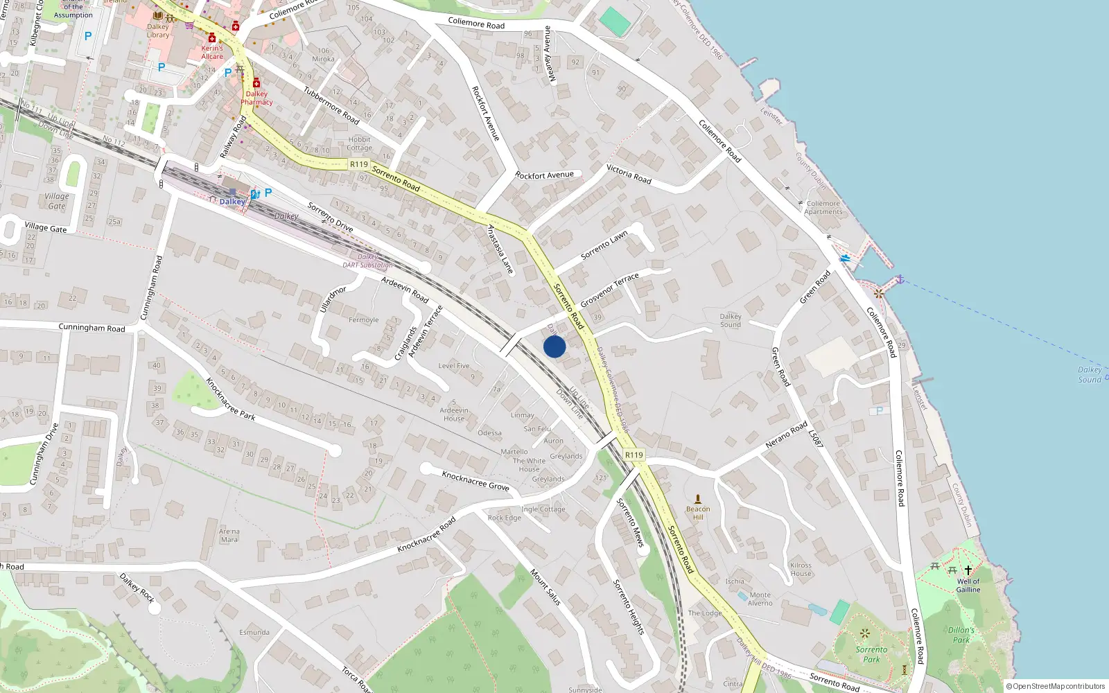 Overhead map showing the location of 4 Torca View, Dalkey, Dublin