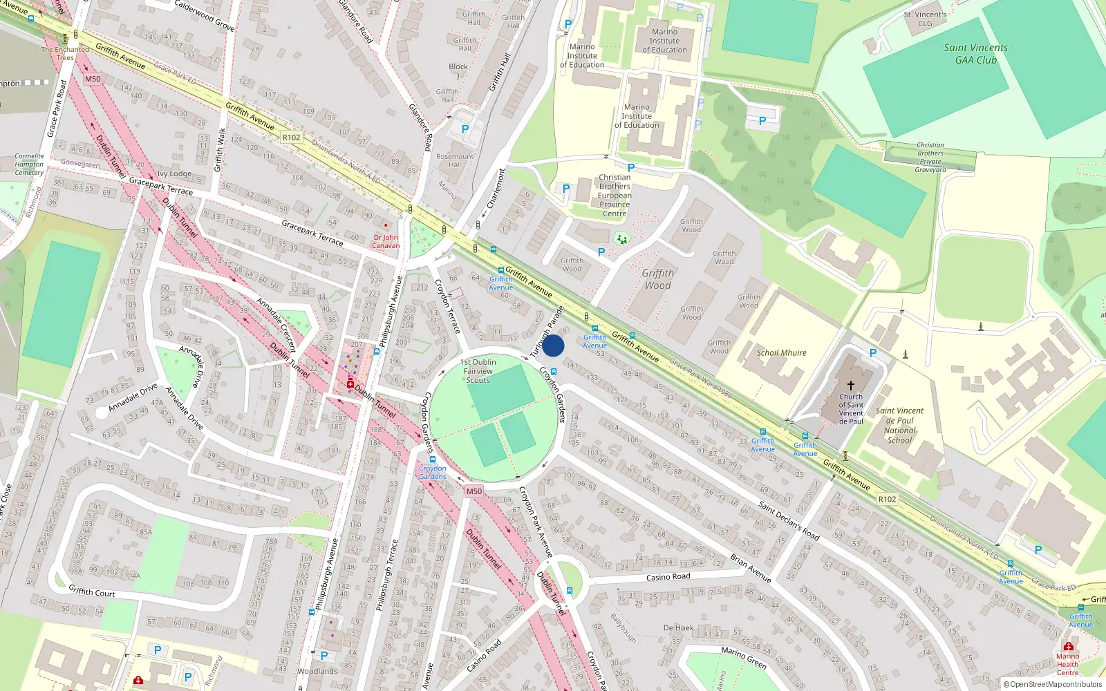 Overhead map showing the location of 4 Torlogh Parade, Marino, Dublin 3