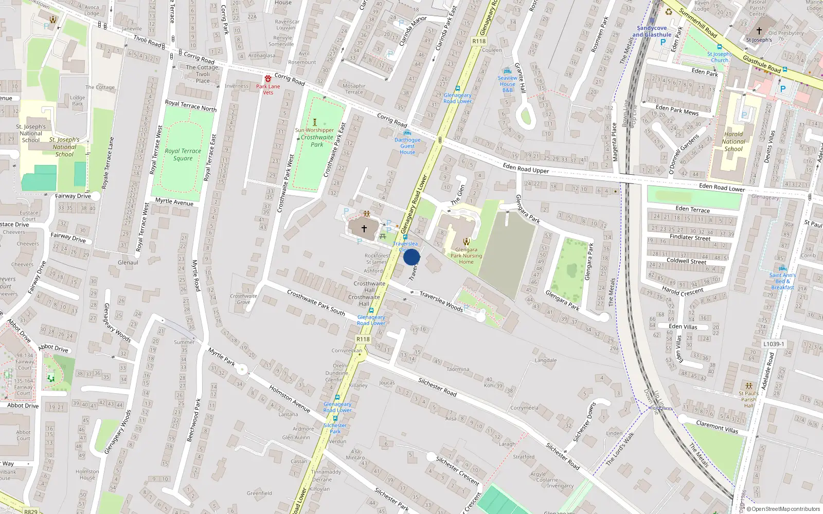 Overhead map showing the location of 4 Traverslea Close, Glenageary Road Lower, Dublin
